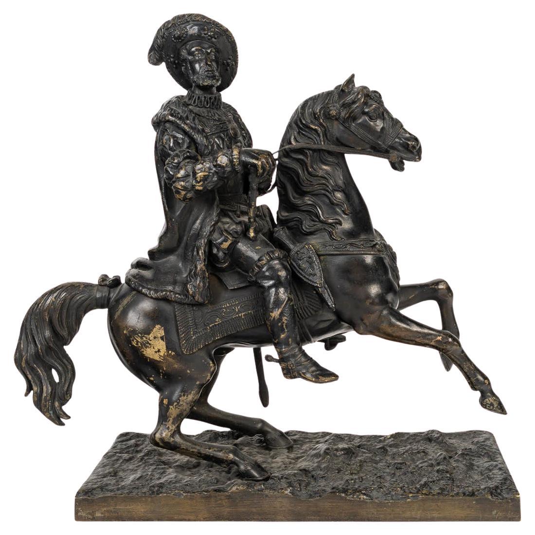 Bronzeskulptur von François I., König von Frankreich, 19. Jahrhundert.