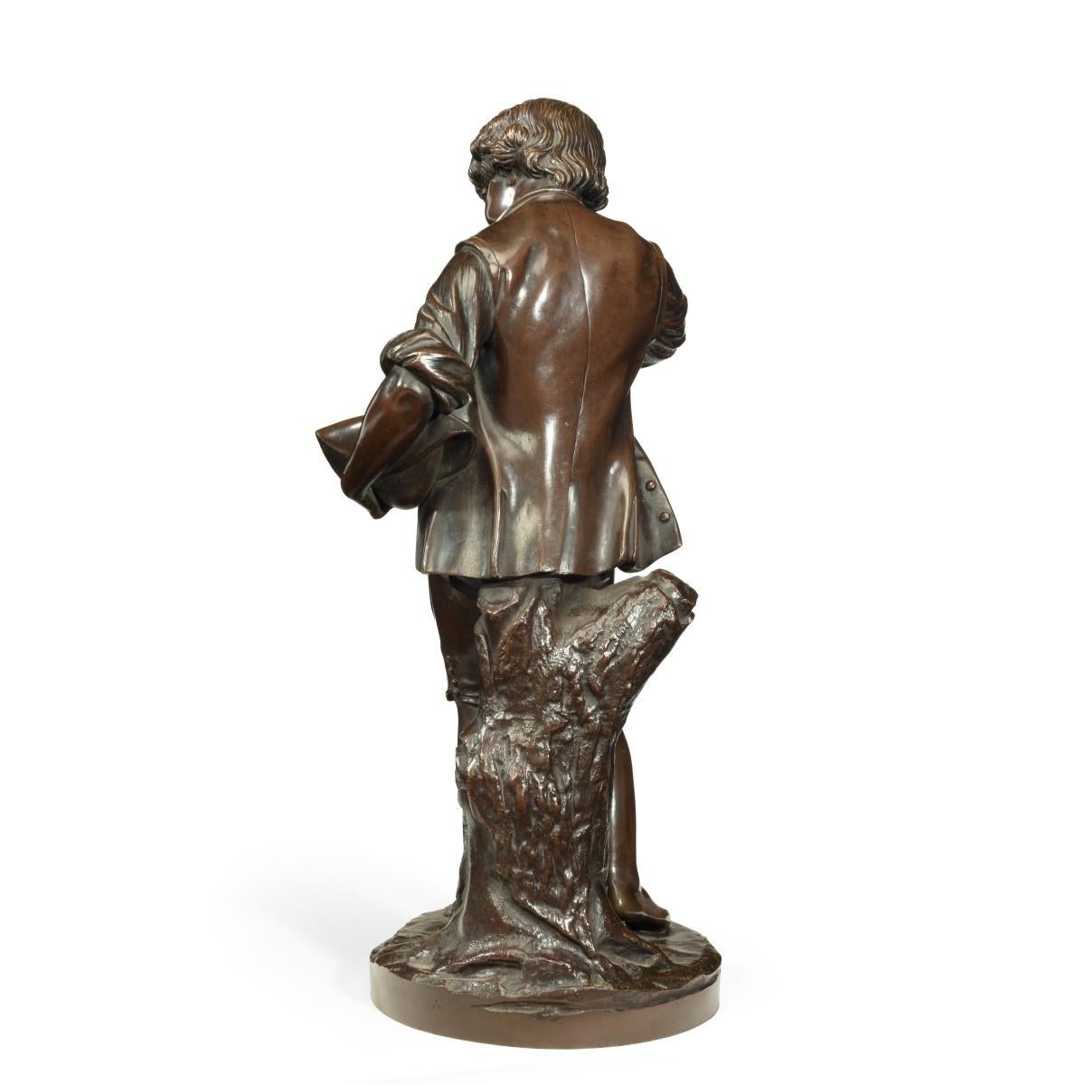 French Bronze Study of a Boy Collecting Fruit in His Wide Brimmed Hat For Sale