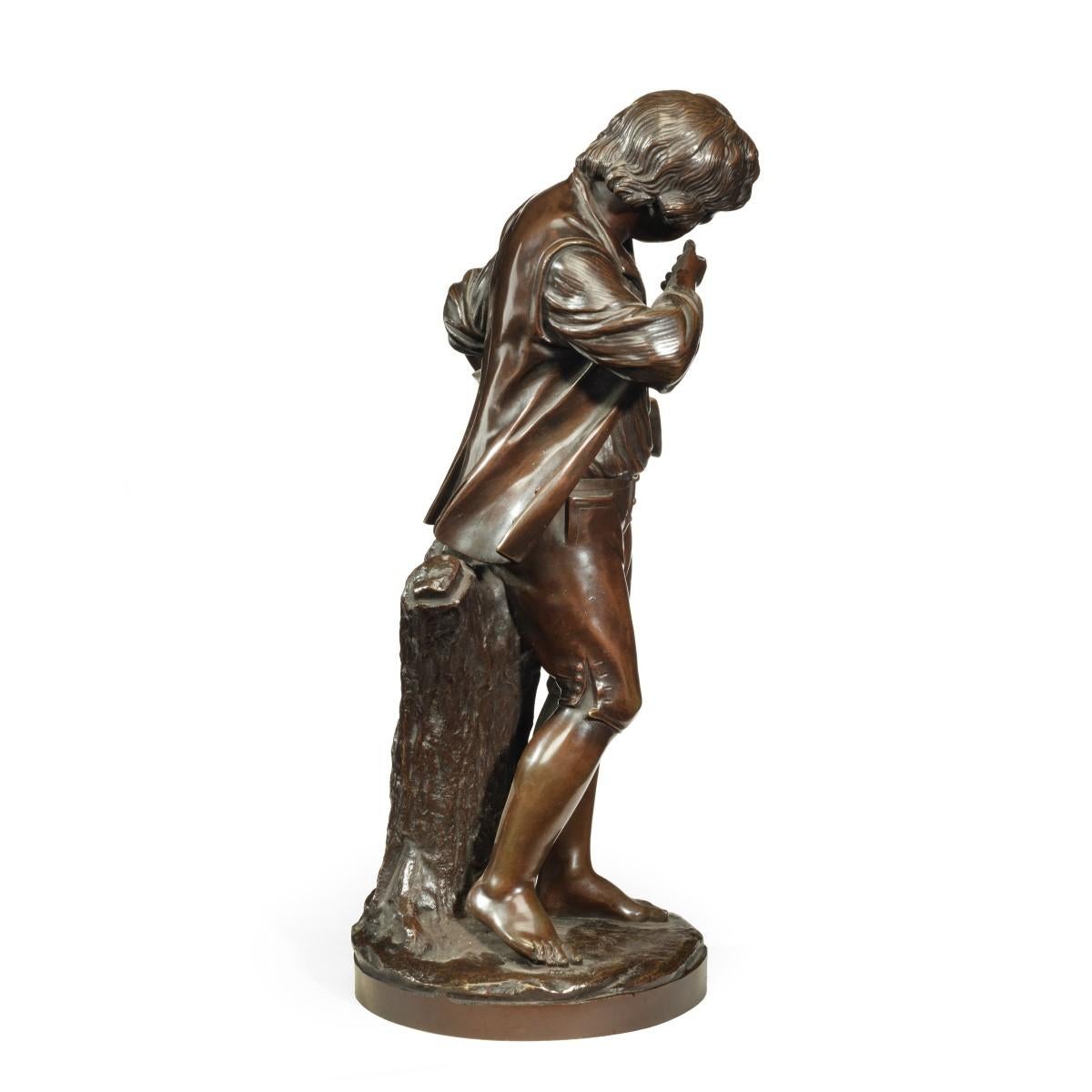 Bronze Study of a Boy Collecting Fruit in His Wide Brimmed Hat In Good Condition For Sale In Lymington, Hampshire