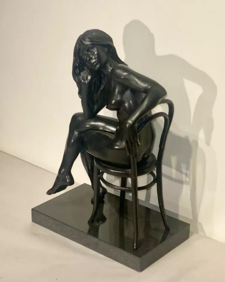 20th Century A Bronze Study of a Nude Woman Seated with Long Flowing Hair by Ronald Cameron