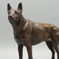 A bronze study of a standing German Shepard by Amédéé Charles Loyseau 1867-1935