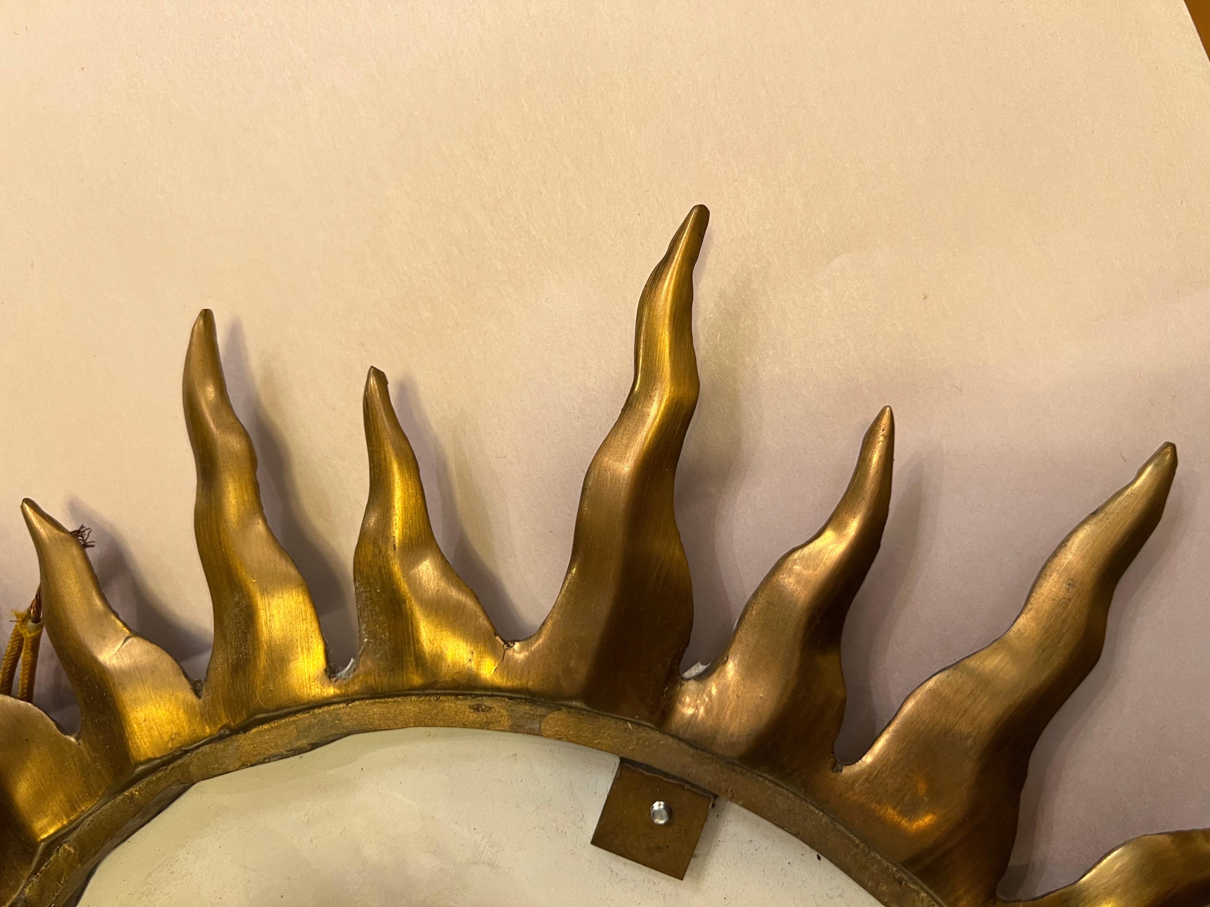 A Bronze Sunburst Design Flush Mount In Good Condition For Sale In New York, NY