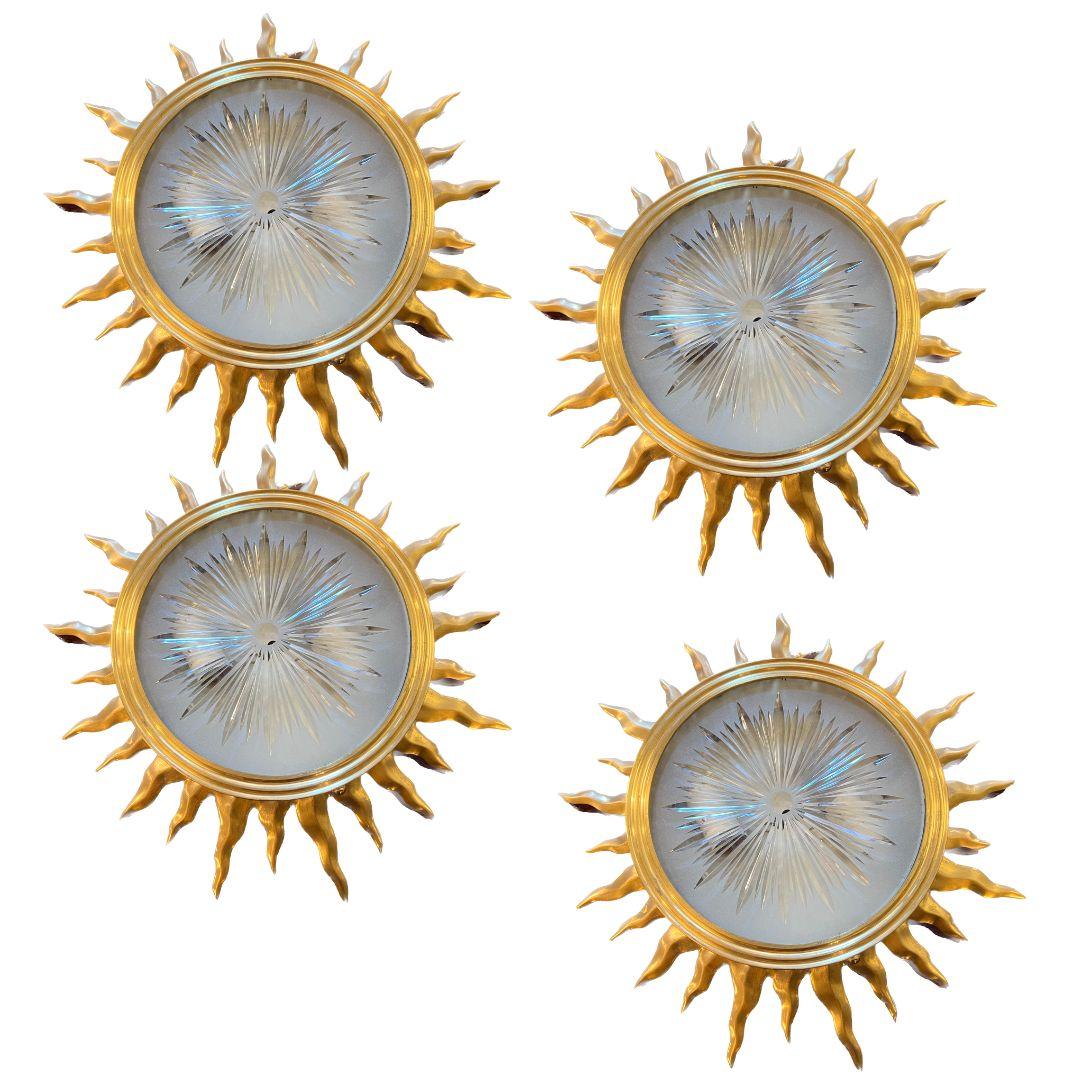 Late 20th Century A Bronze Sunburst Design Flush Mount For Sale