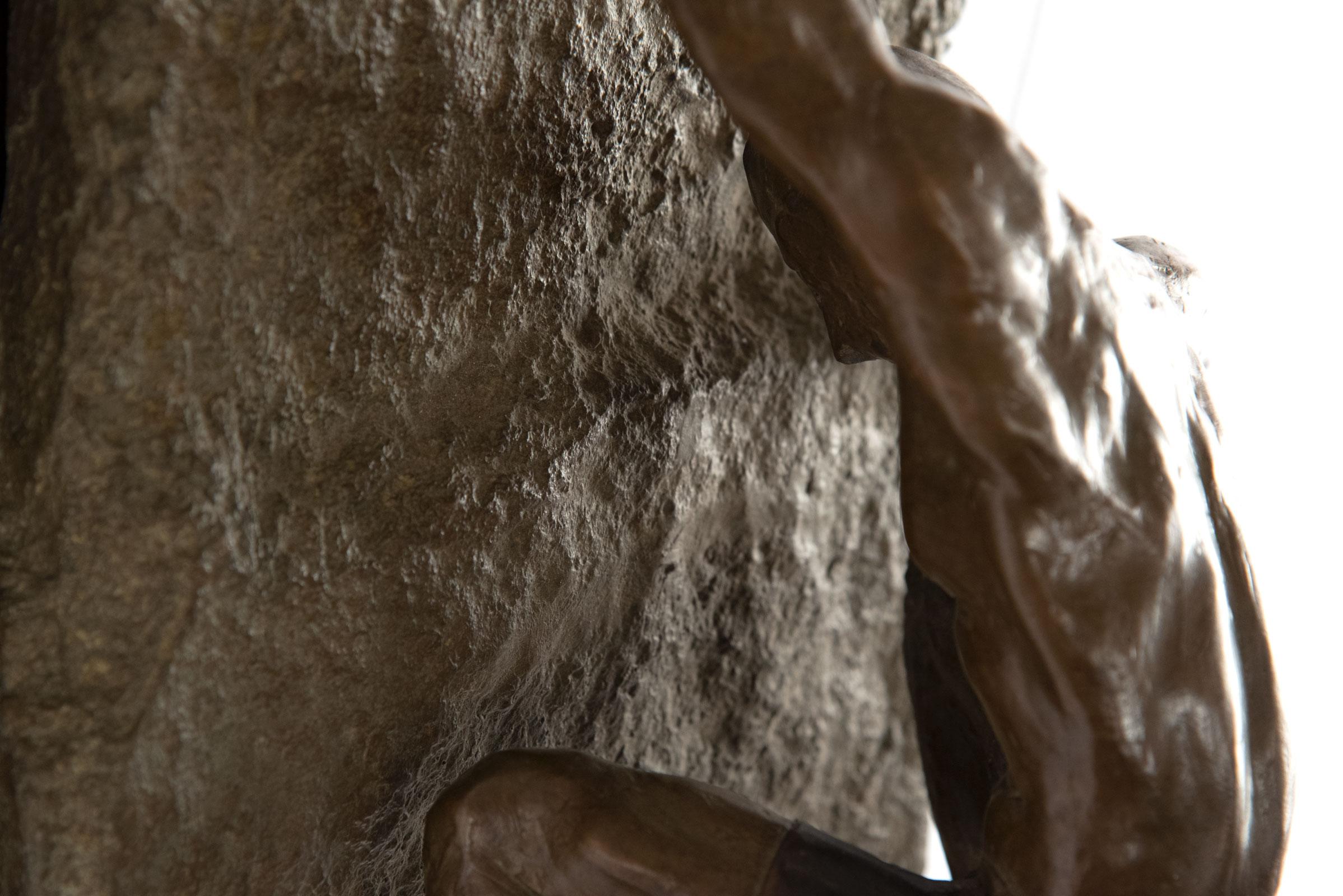 American Jim Rennert, Bronze Wall Sculpture of a Rock Climber For Sale