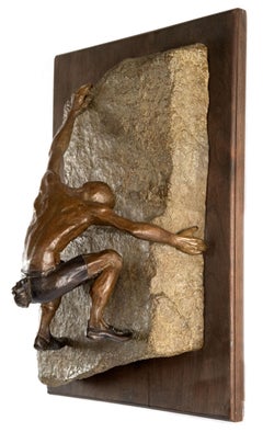 Jim Rennert, Bronze Wall Sculpture of a Rock Climber