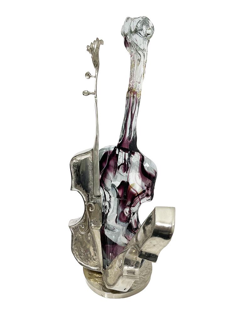 20th Century Bronze and Glass Sculpture of a Violin by Yves Lohe, France