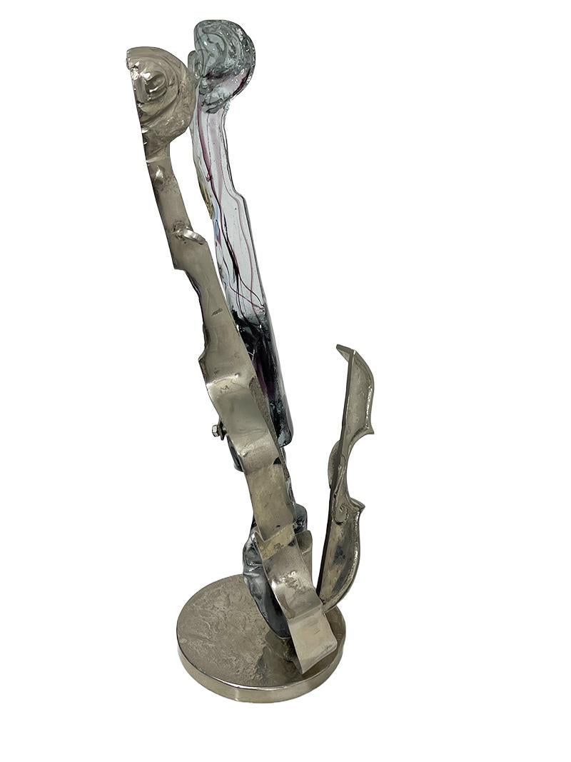 Bronze- und Glas-Skulptur einer Violine von Yves Lohe, Frankreich 3