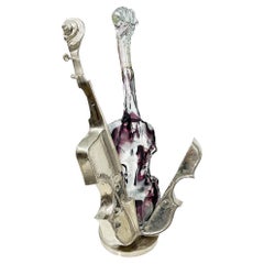 Bronze and Glass Sculpture of a Violin by Yves Lohe, France