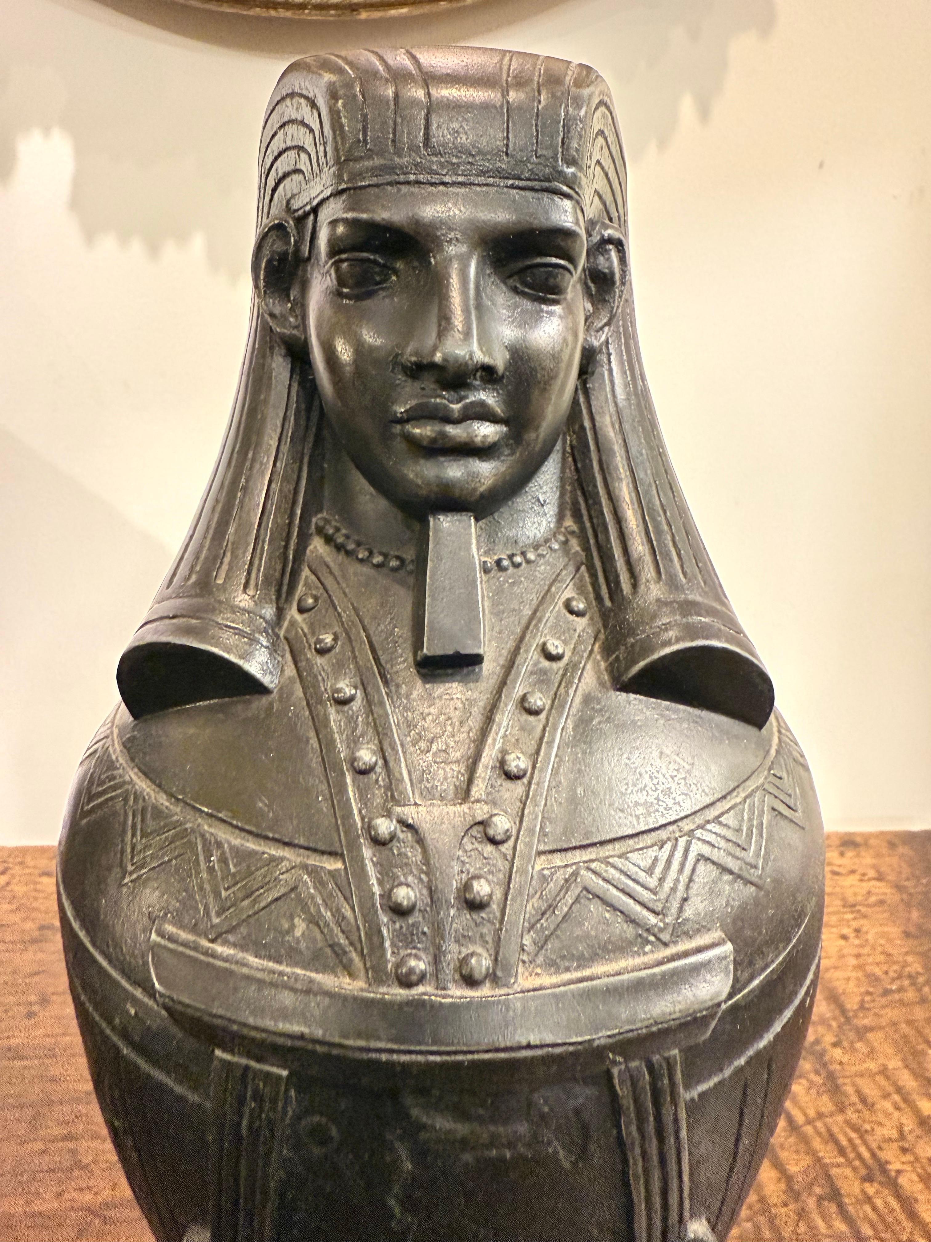 A Bronzed Metal Canopic Jar with Base, Early 20th Century For Sale 6
