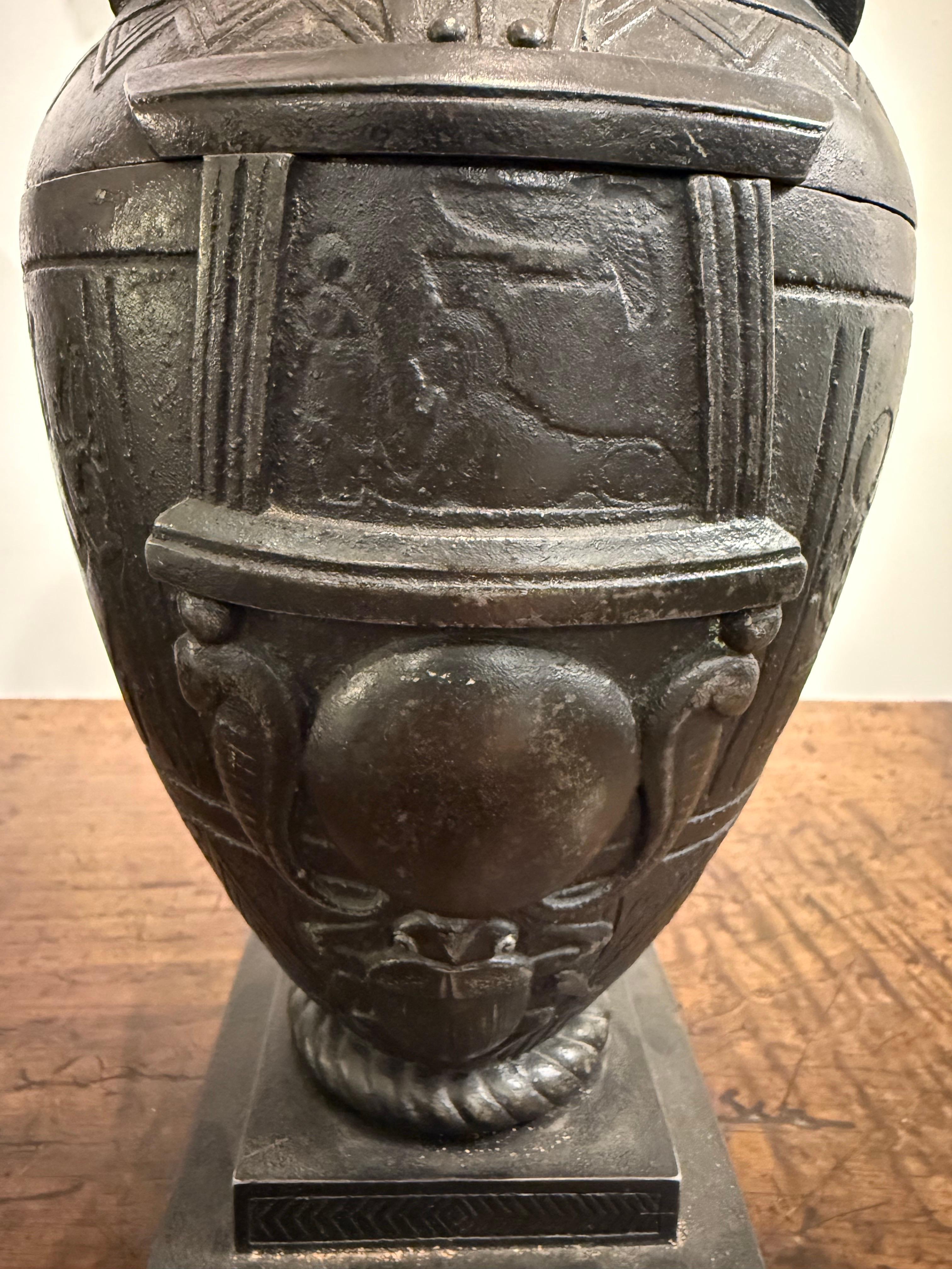 A Bronzed Metal Canopic Jar with Base, Early 20th Century For Sale 7