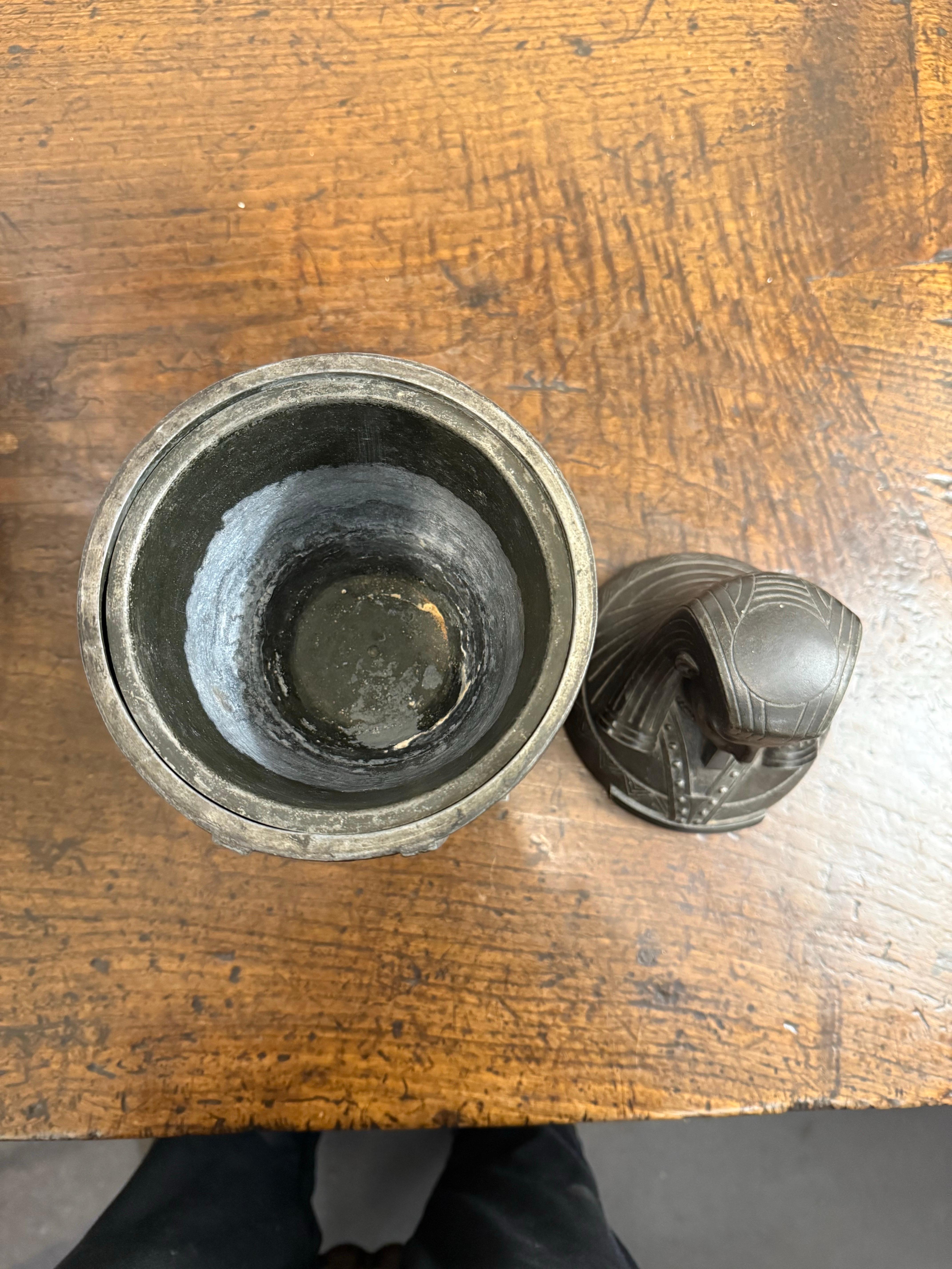 A Bronzed Metal Canopic Jar with Base, Early 20th Century For Sale 10