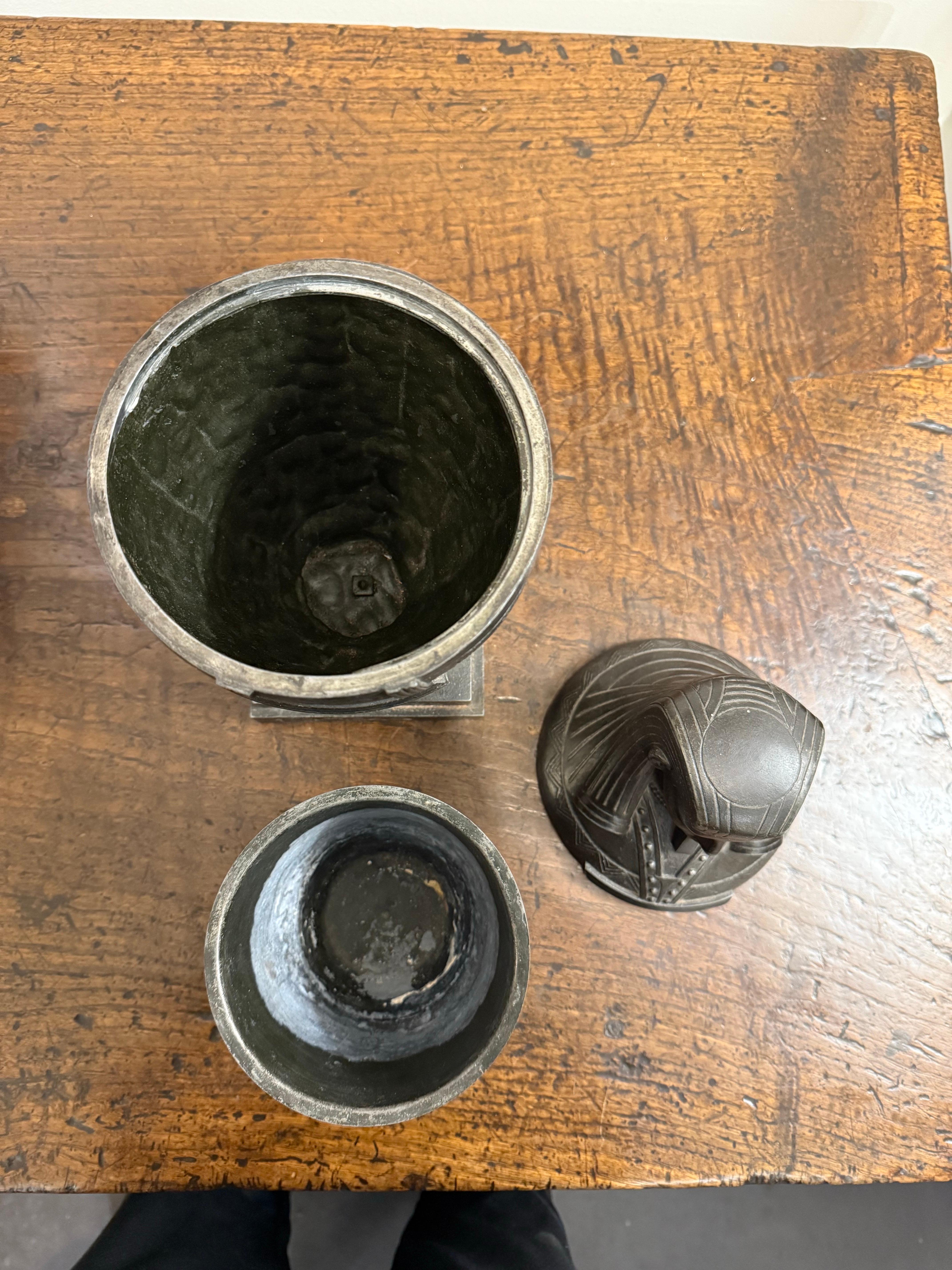 A Bronzed Metal Canopic Jar with Base, Early 20th Century For Sale 11