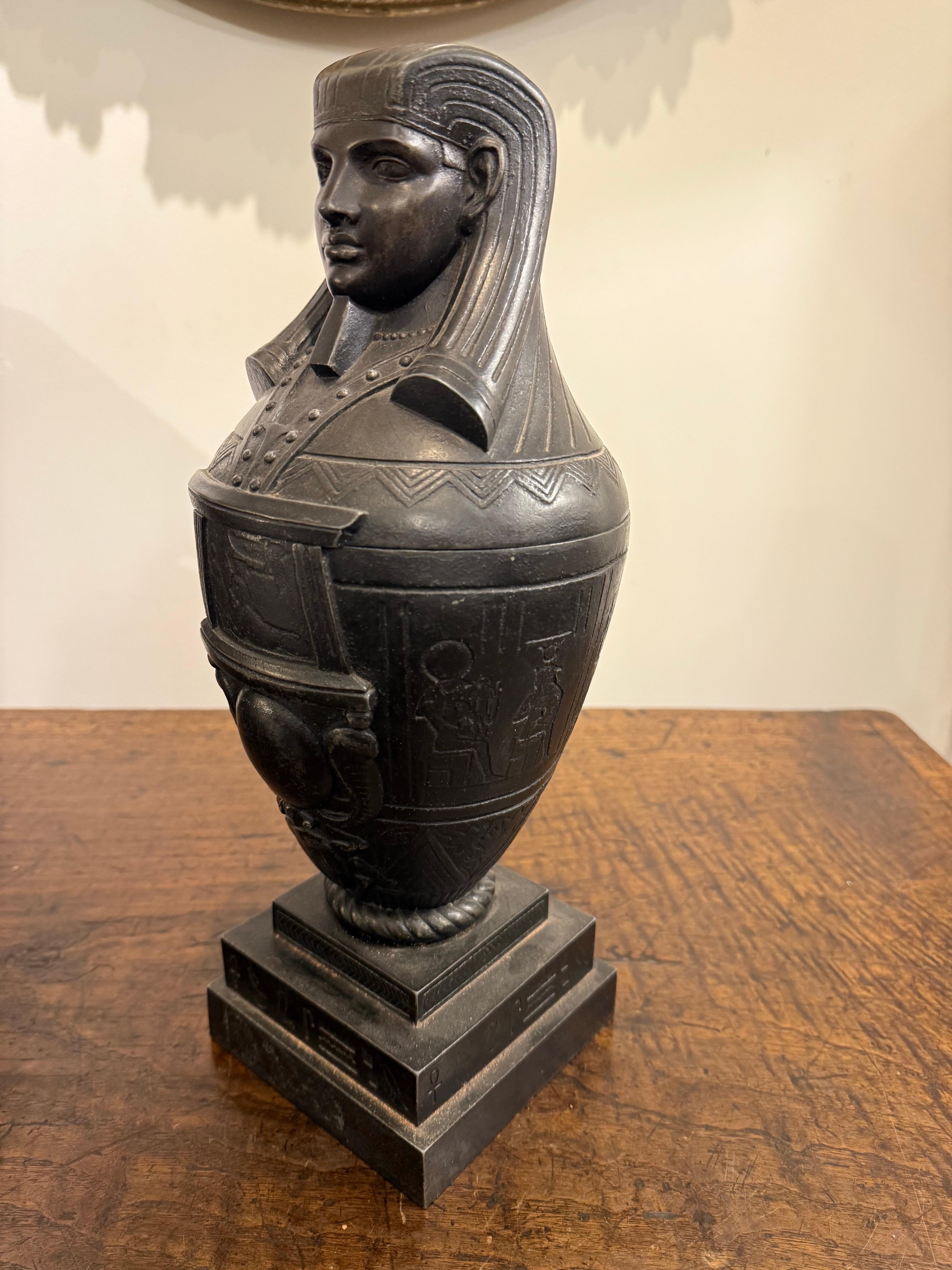 Egyptian A Bronzed Metal Canopic Jar with Base, Early 20th Century For Sale