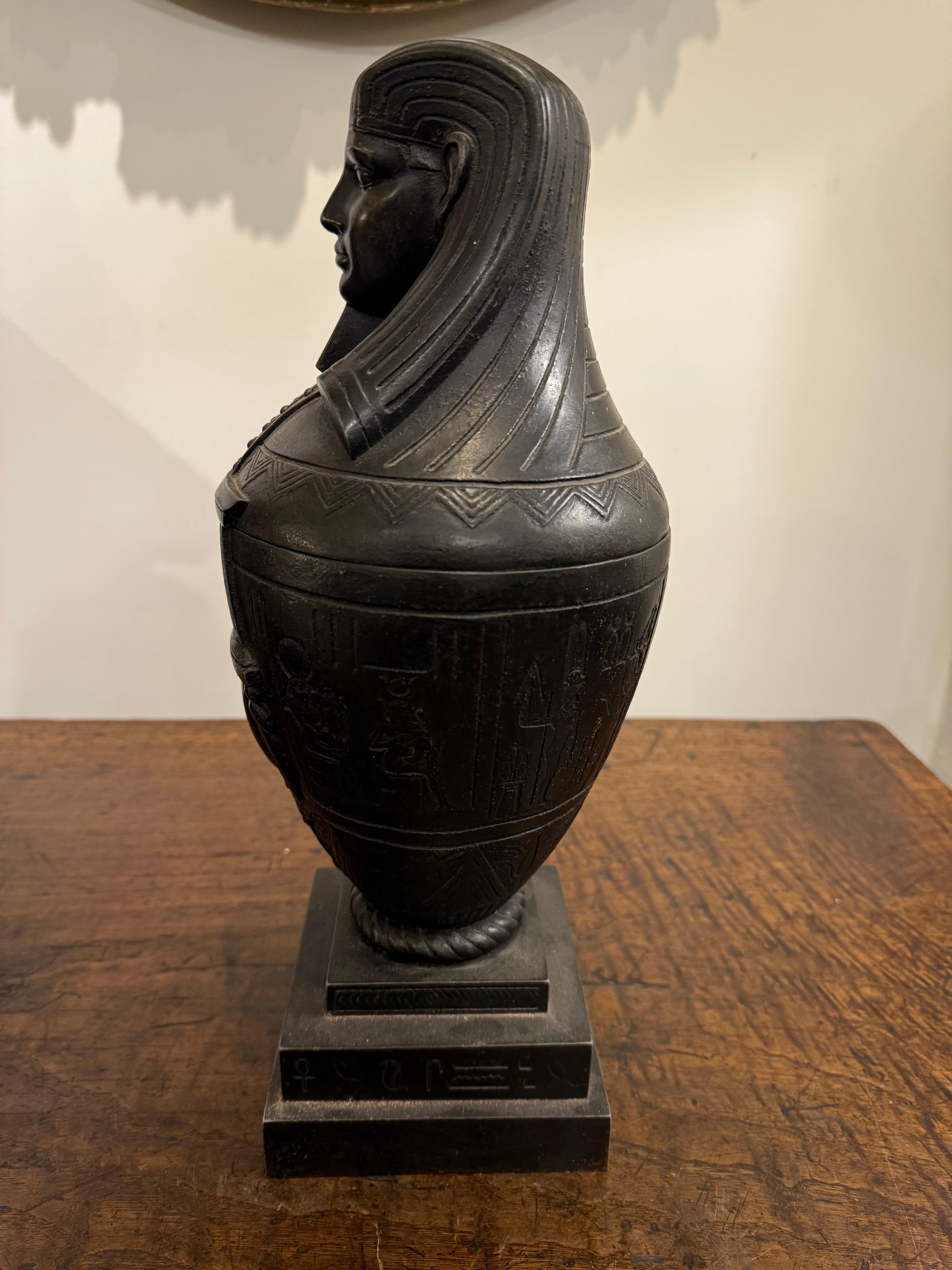 A Bronzed Metal Canopic Jar with Base, Early 20th Century In Good Condition For Sale In ARMADALE, VIC