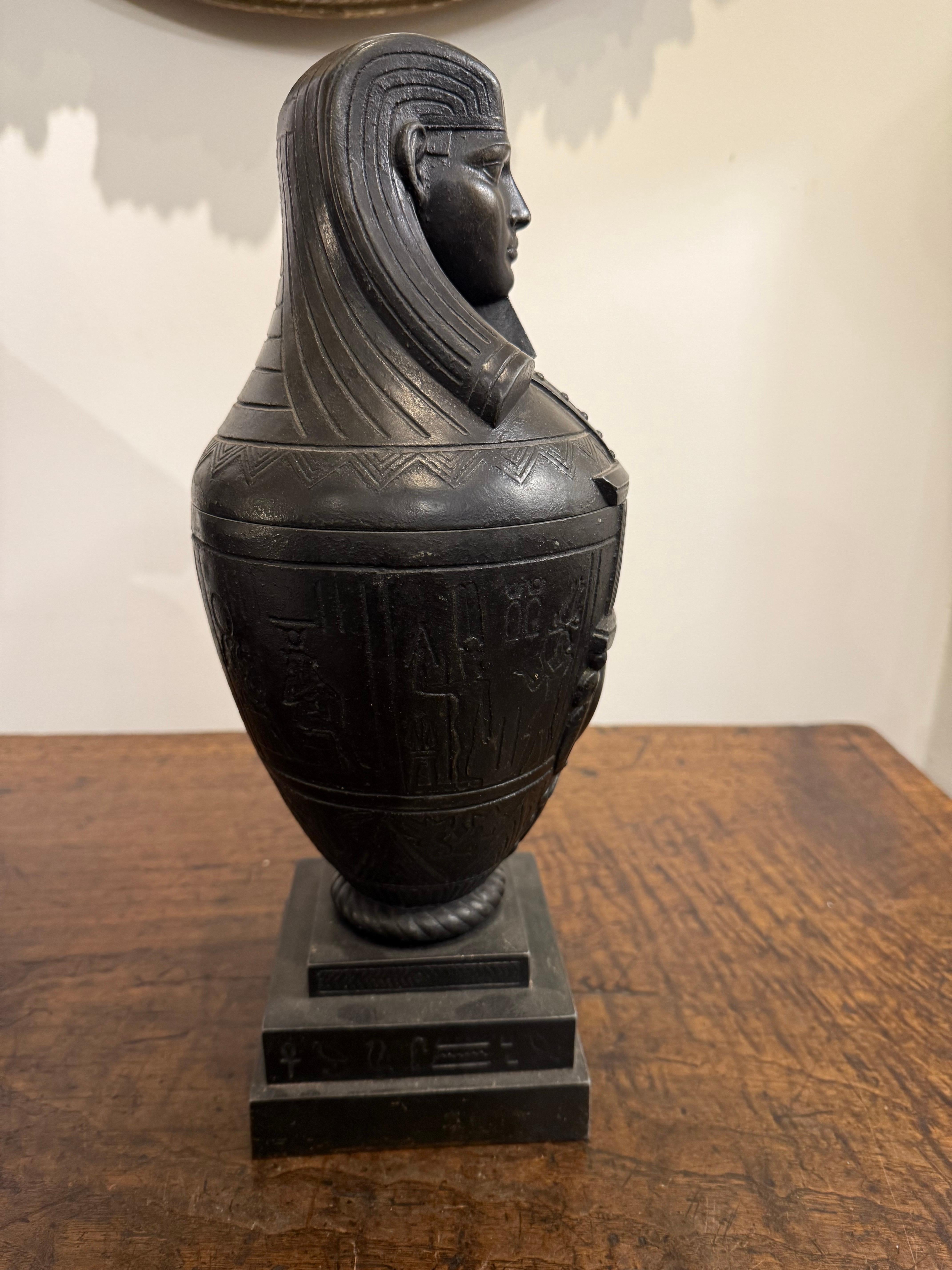 A Bronzed Metal Canopic Jar with Base, Early 20th Century For Sale 4