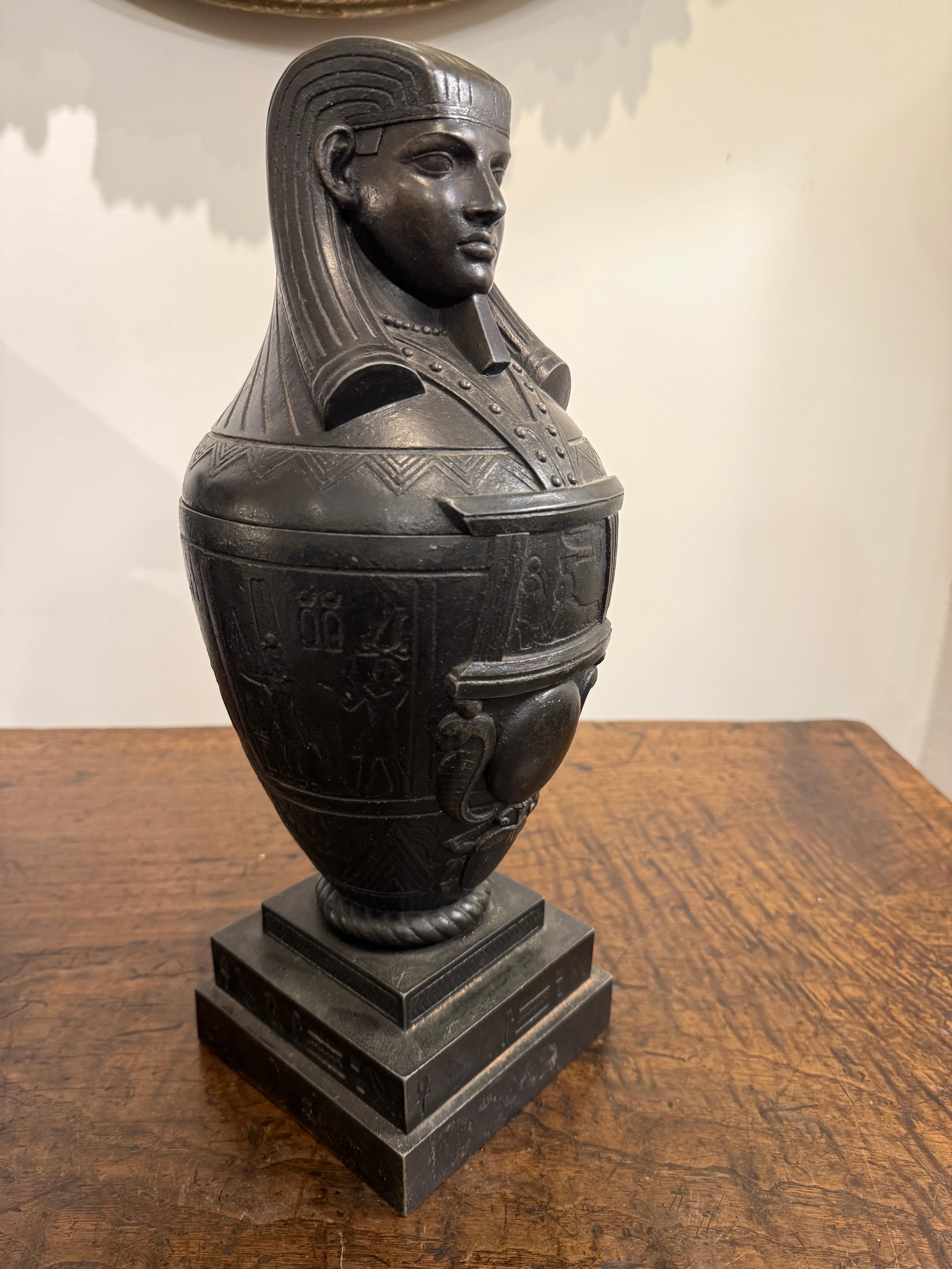 A Bronzed Metal Canopic Jar with Base, Early 20th Century For Sale 5