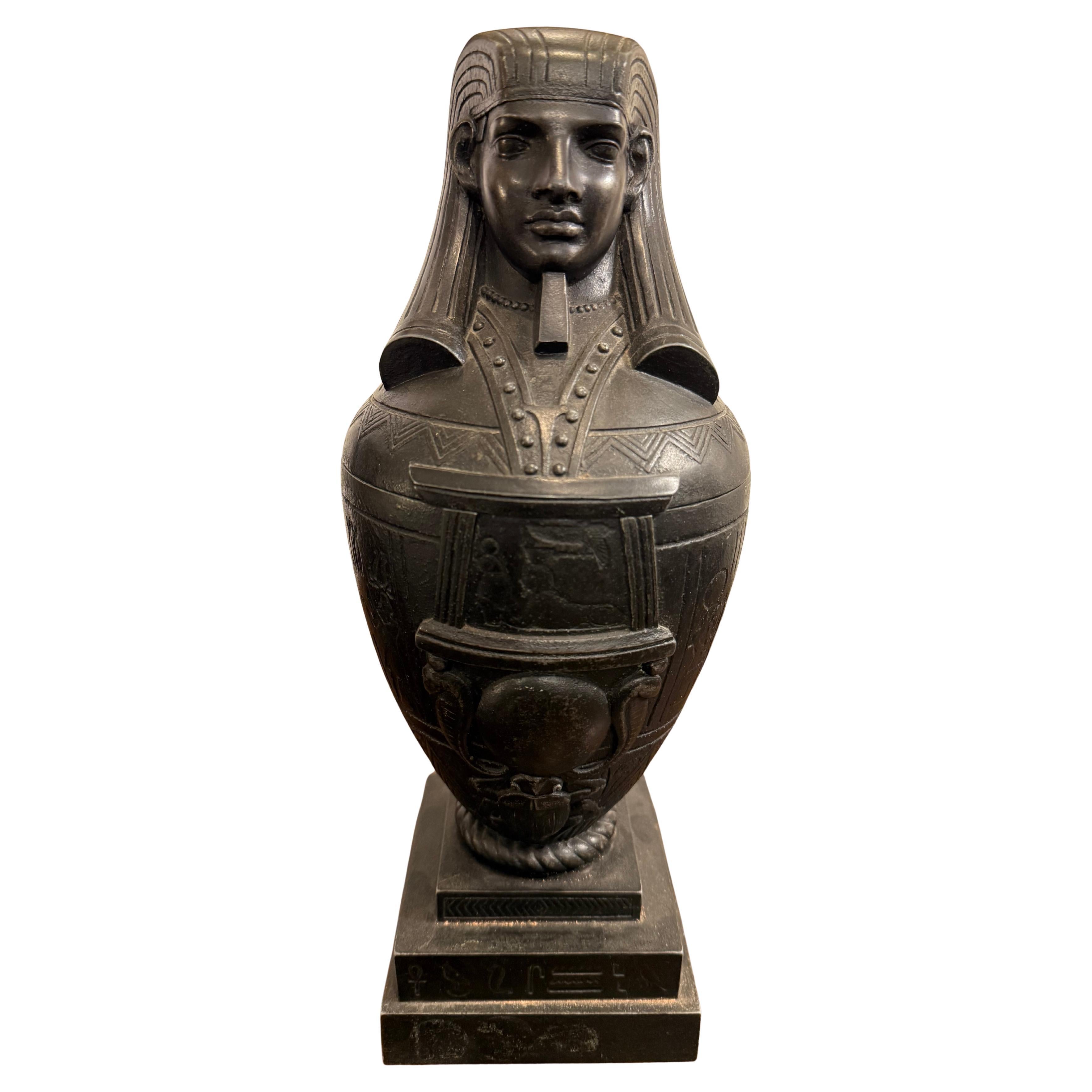 A Bronzed Metal Canopic Jar with Base, Early 20th Century For Sale