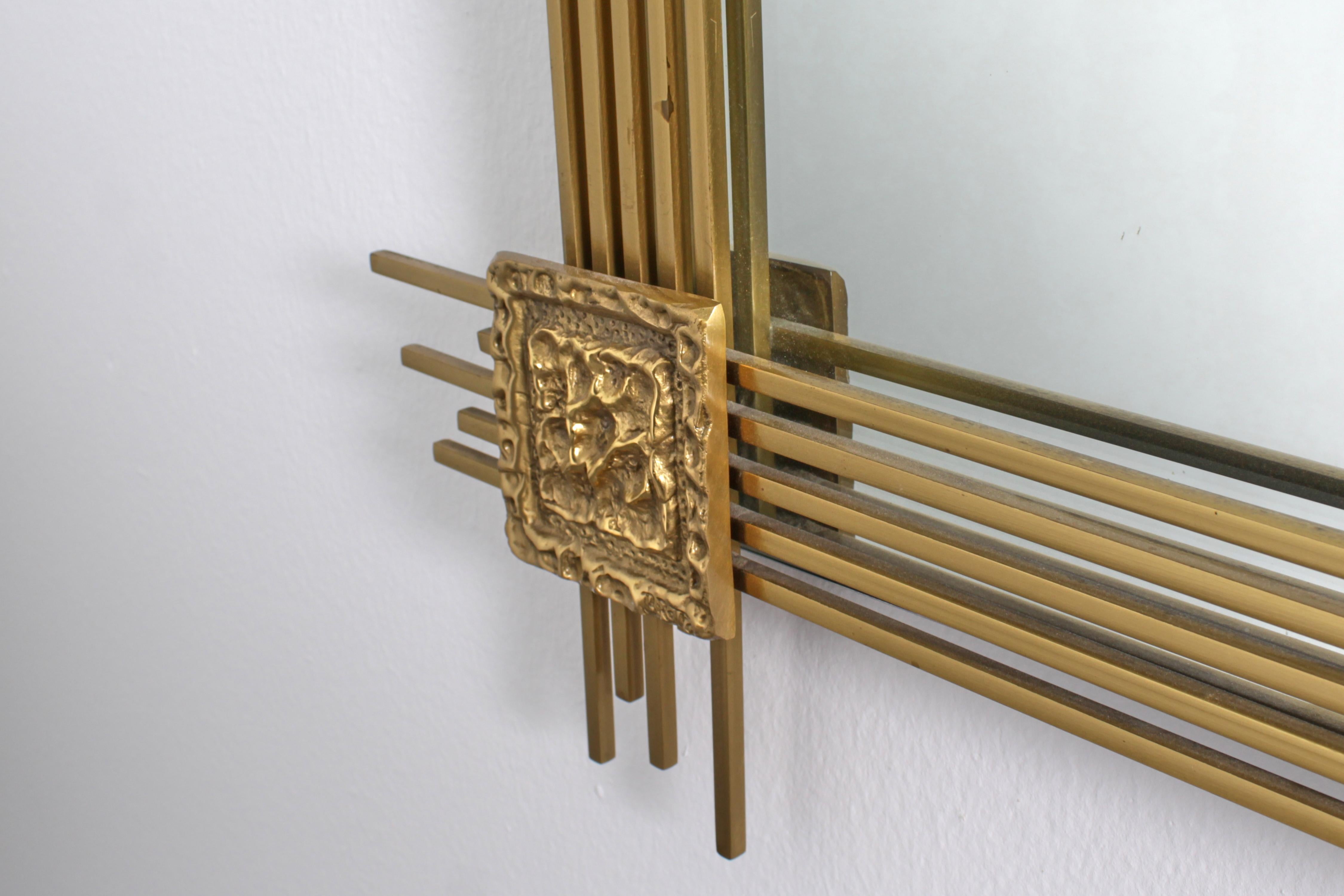 Miroir mural rectangulaire avec cadre en laiton doré A. Brotto pour Esperia, Italie, années 70 en vente 5