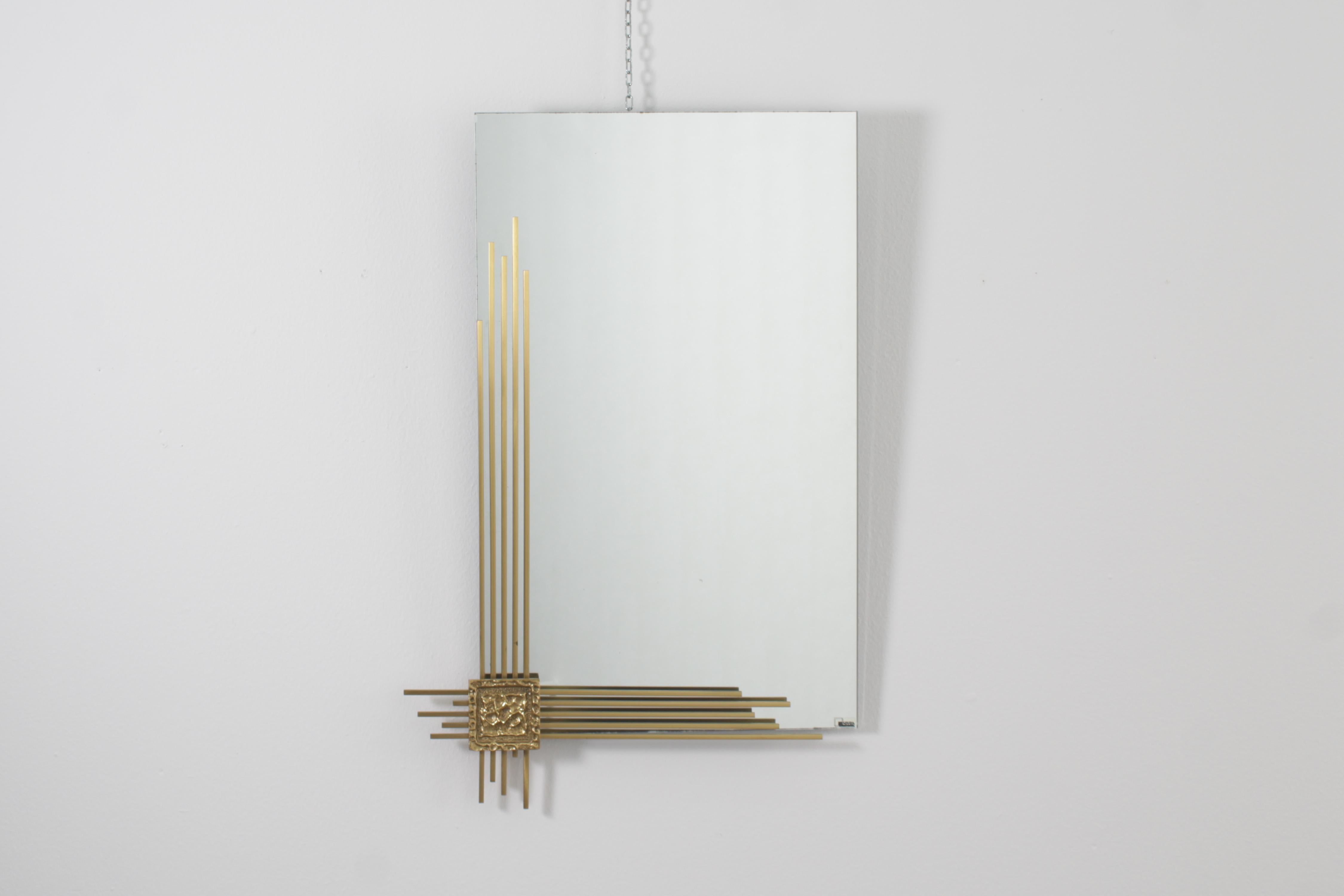 Miroir mural rectangulaire avec cadre en laiton doré A. Brotto pour Esperia, Italie, années 70 en vente 7