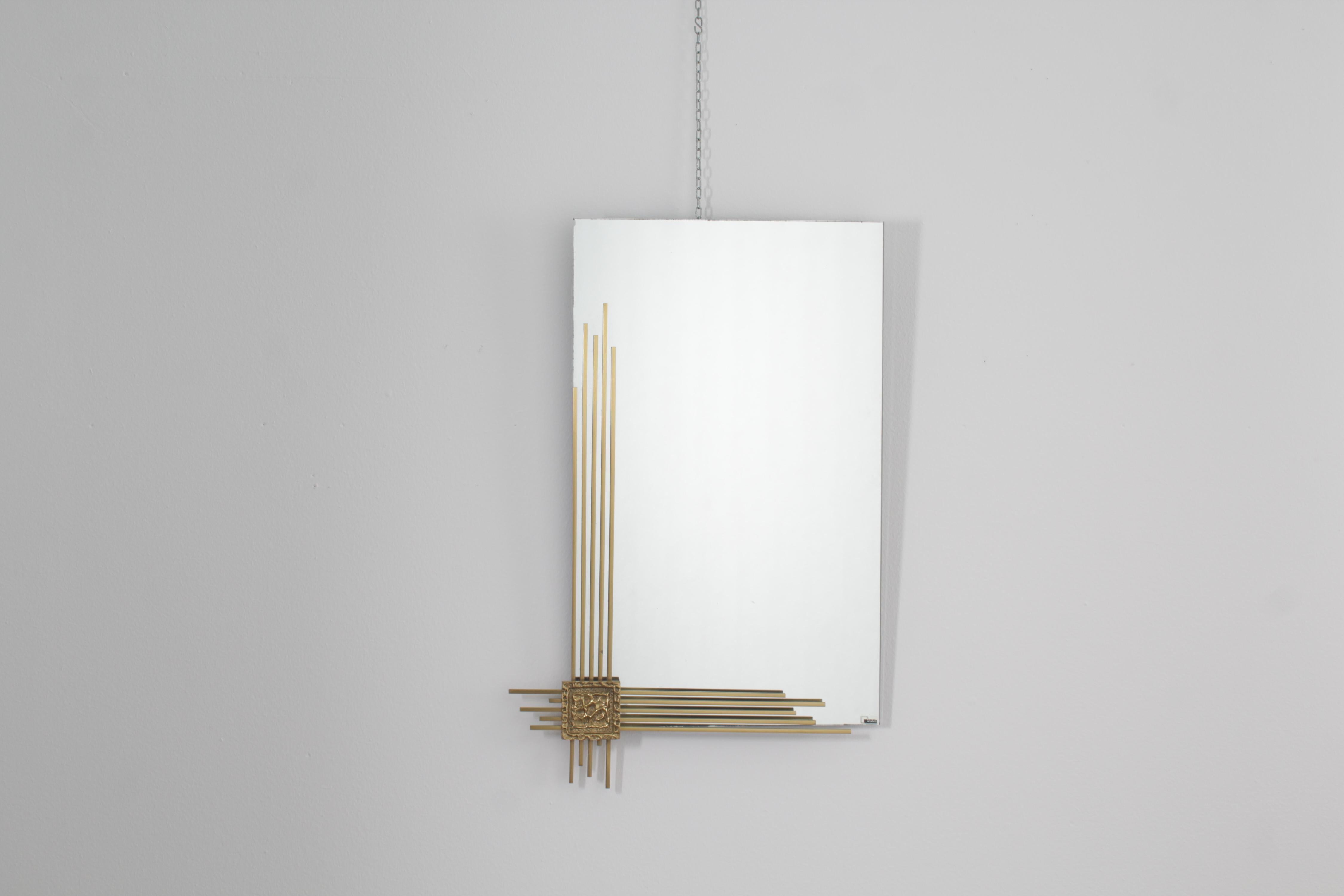 Miroir mural rectangulaire avec cadre en laiton doré A. Brotto pour Esperia, Italie, années 70 en vente 8