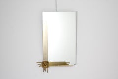 A. Brotto for Esperia Rectangular Wall Mirror with Golden Brass Frame 70s Italy