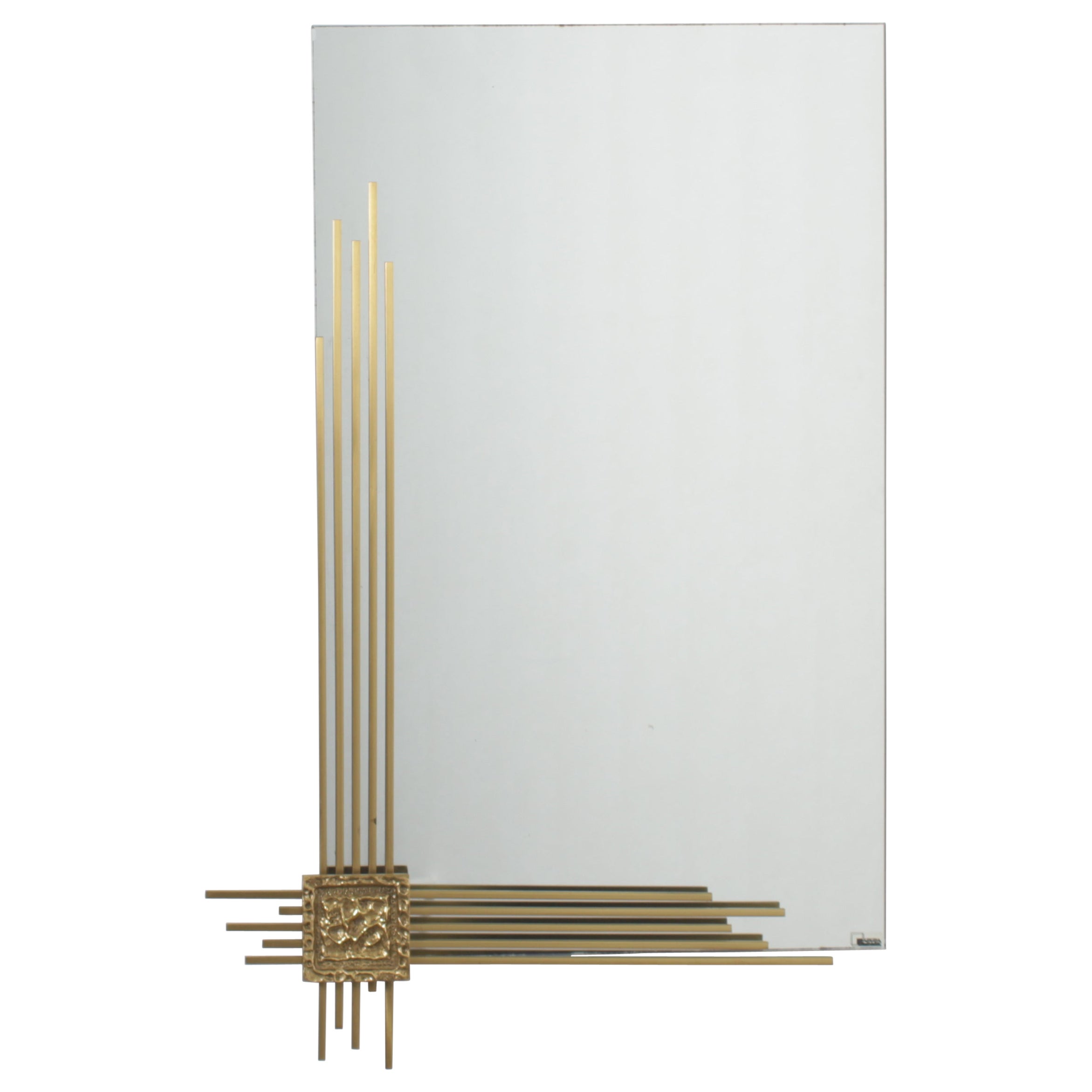 A. Brotto for Esperia Rectangular Wall Mirror with Golden Brass Frame 70s Italy