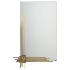 A. Brotto for Esperia Rectangular Wall Mirror with Golden Brass Frame 70s Italy