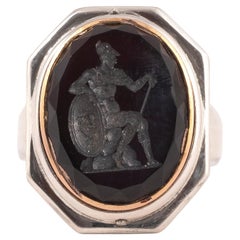 Brown Glass Intaglio Minerva Mens Ring Late 19th Century
