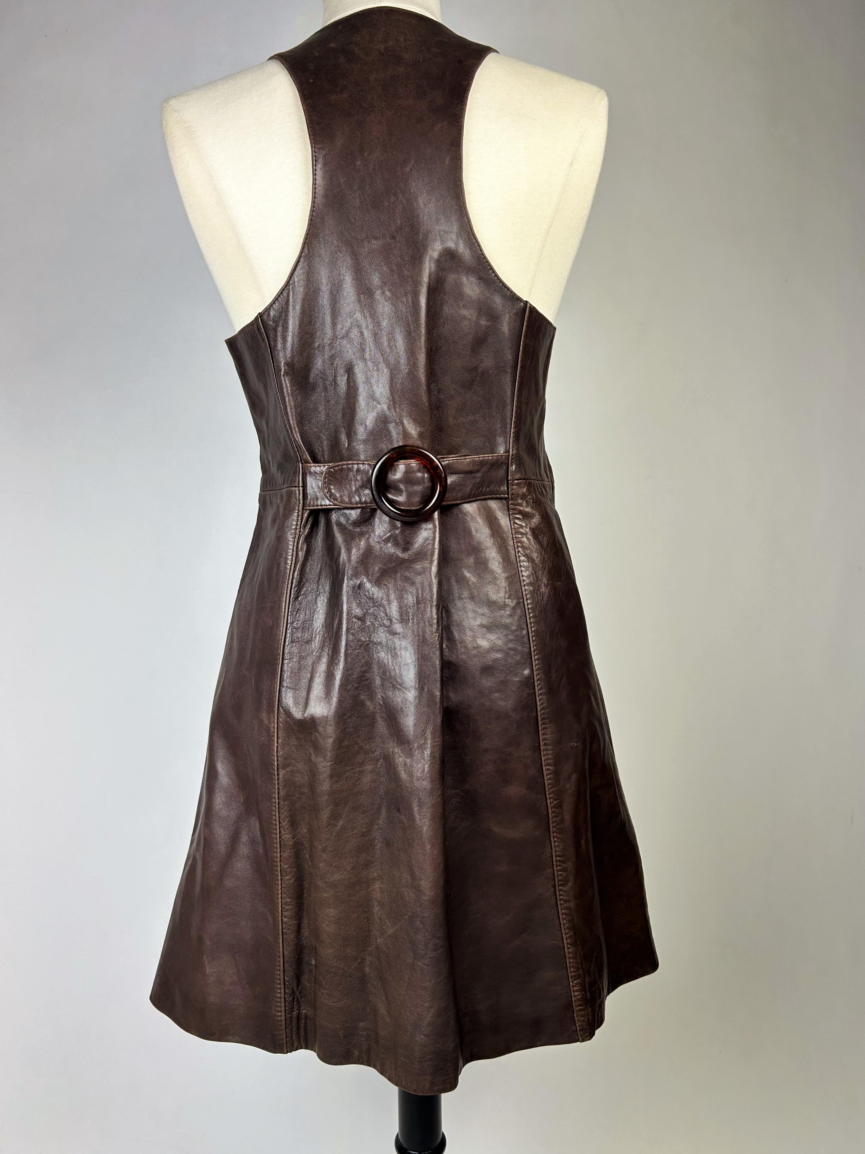 A Brown lambskin Mini-Dress Circa 1975 For Sale 6