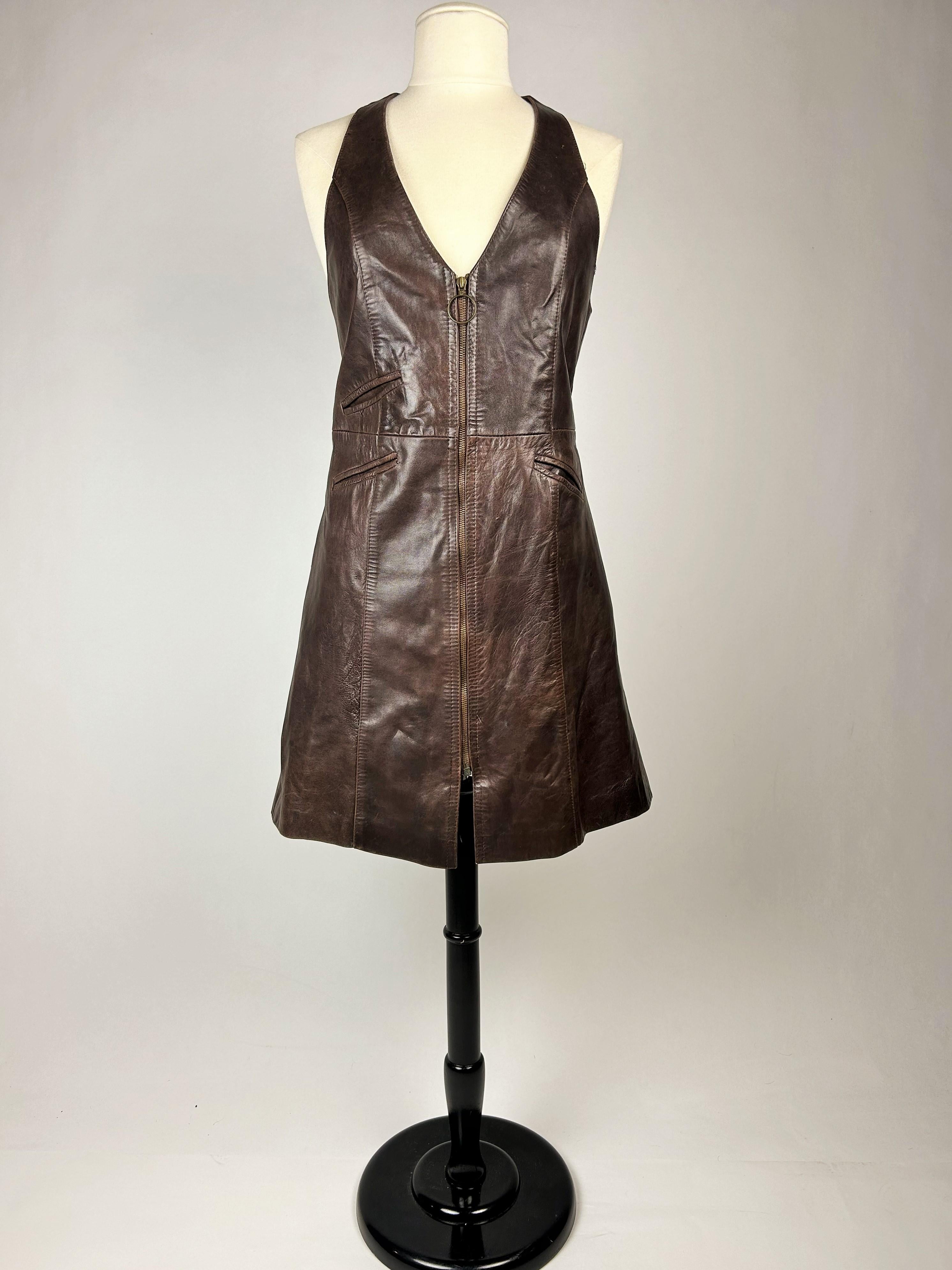 A Brown lambskin Mini-Dress Circa 1975 For Sale 1