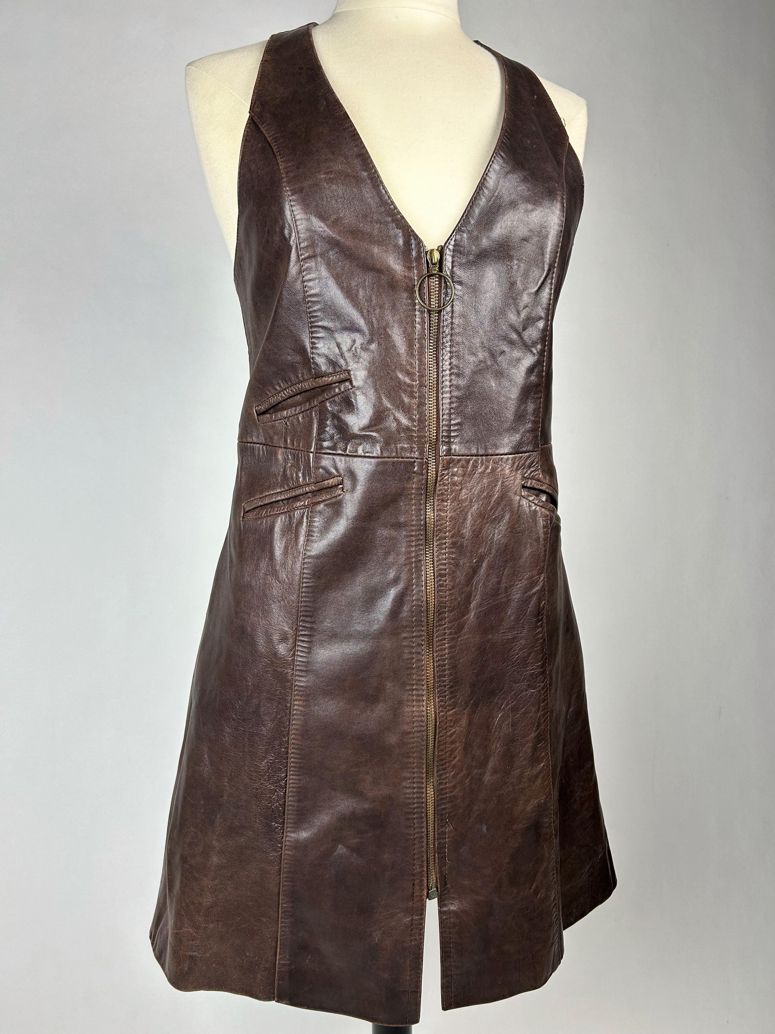 A Brown lambskin Mini-Dress Circa 1975 For Sale 2