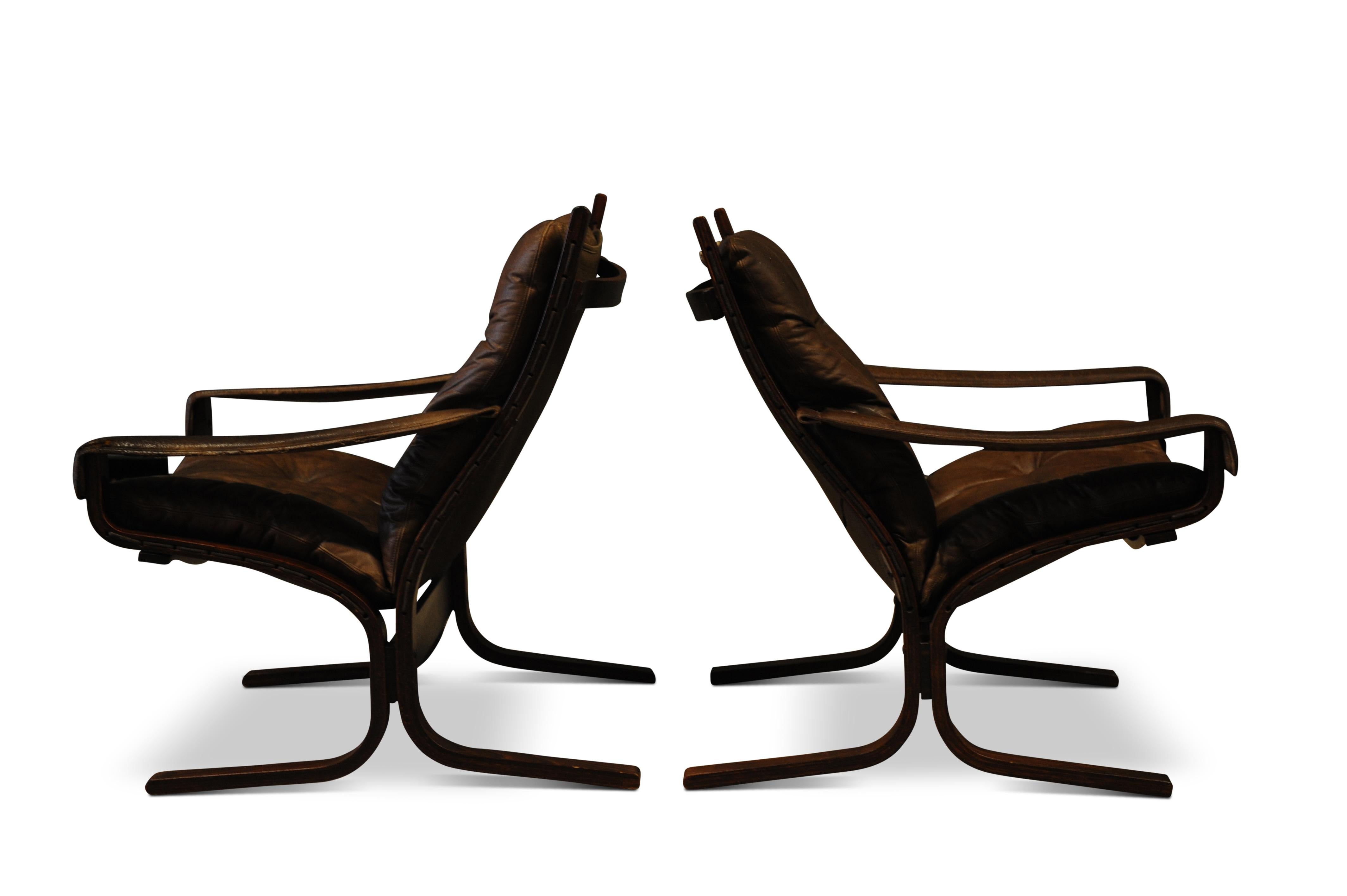 Scandinavian Mid-Century Modern, a brown leather Westnofa Siesta lounge chairs by Ingmar Relling, 1960s.

A Scandinavian Mid-Century Modern, dark brown leather, 