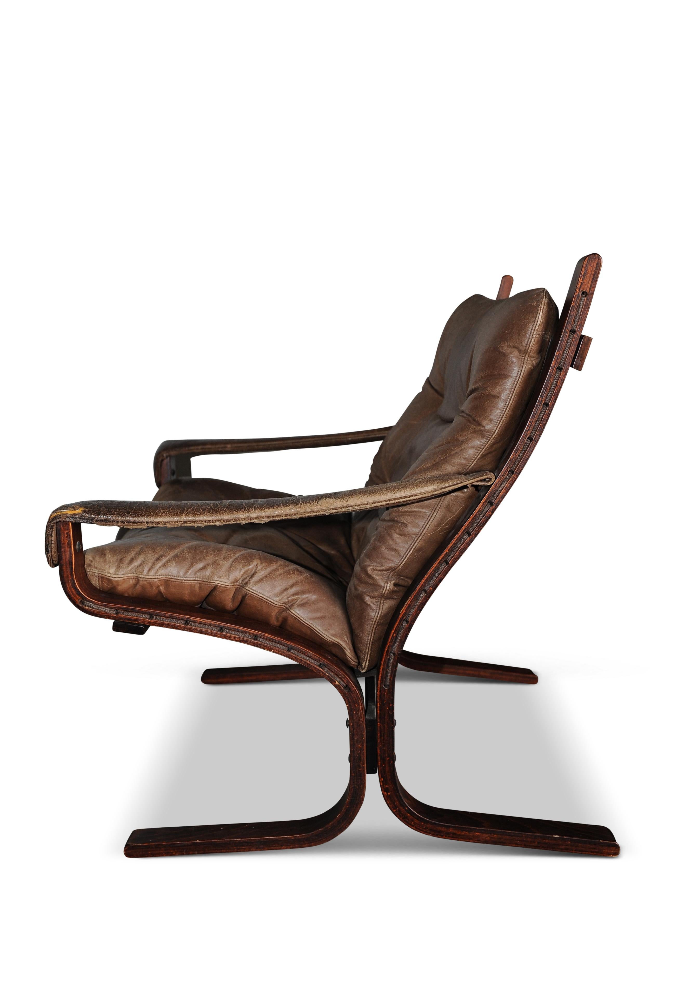 Brown Leather Westnofa Siesta Lounge Chair Scandinavian Modern Ingmar Relling For Sale 1