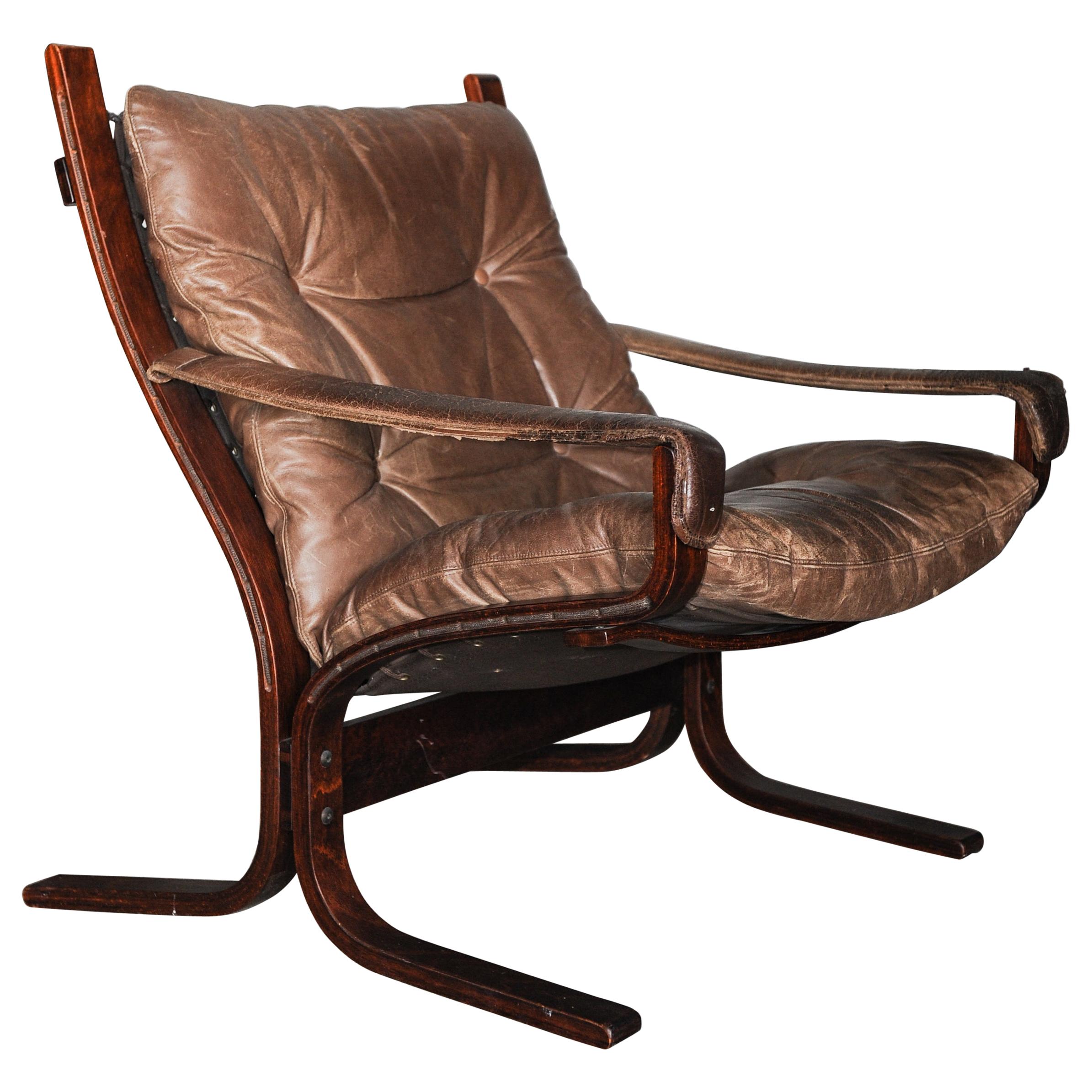 Brown Leather Westnofa Siesta Lounge Chair Scandinavian Modern Ingmar Relling For Sale