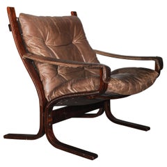Vintage Brown Leather Westnofa Siesta Lounge Chair Scandinavian Modern Ingmar Relling