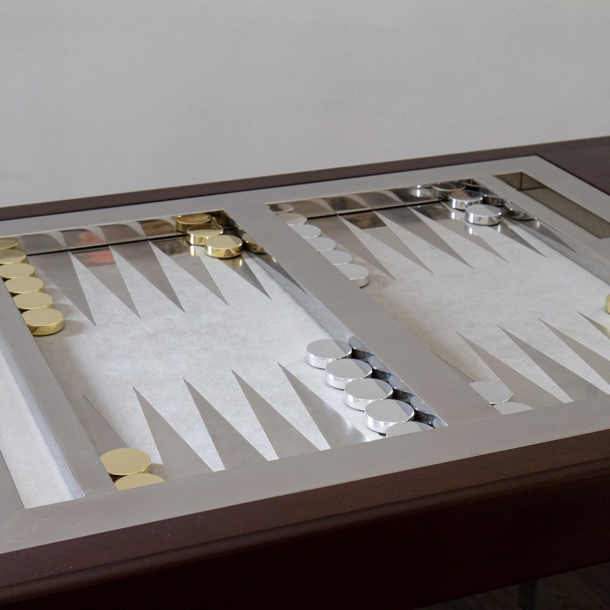 Brown Polish and Nickel Tilt Top Backgammon Table 4