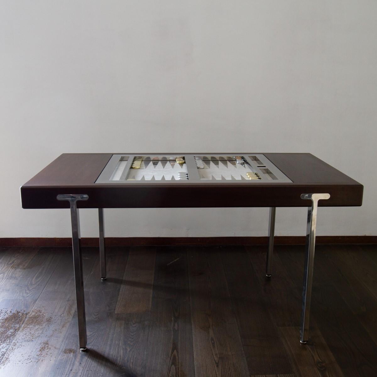 Brass Brown Polish and Nickel Tilt Top Backgammon Table