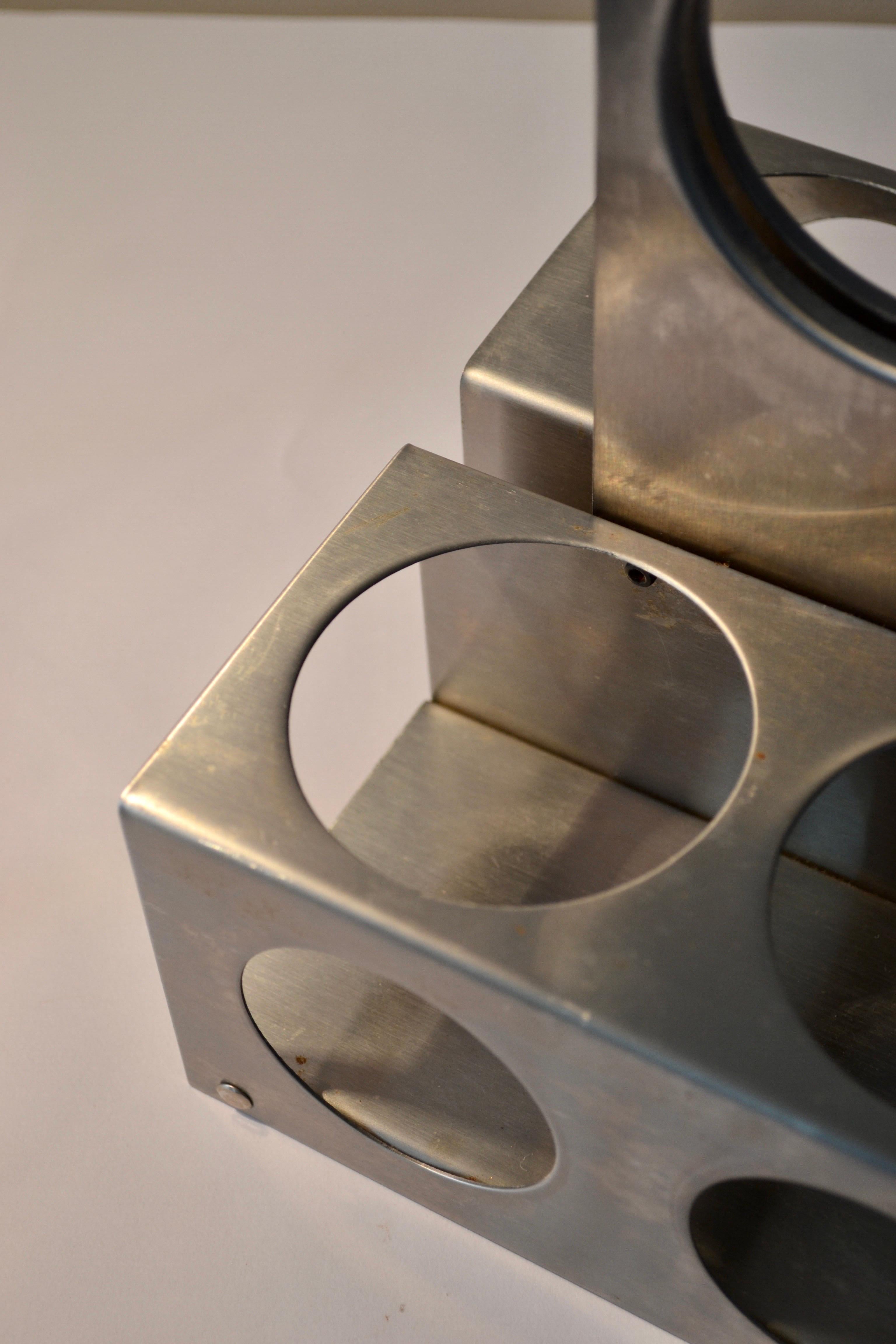 A brushed steel wine rack  - François Monnet - France - 1970s For Sale 3