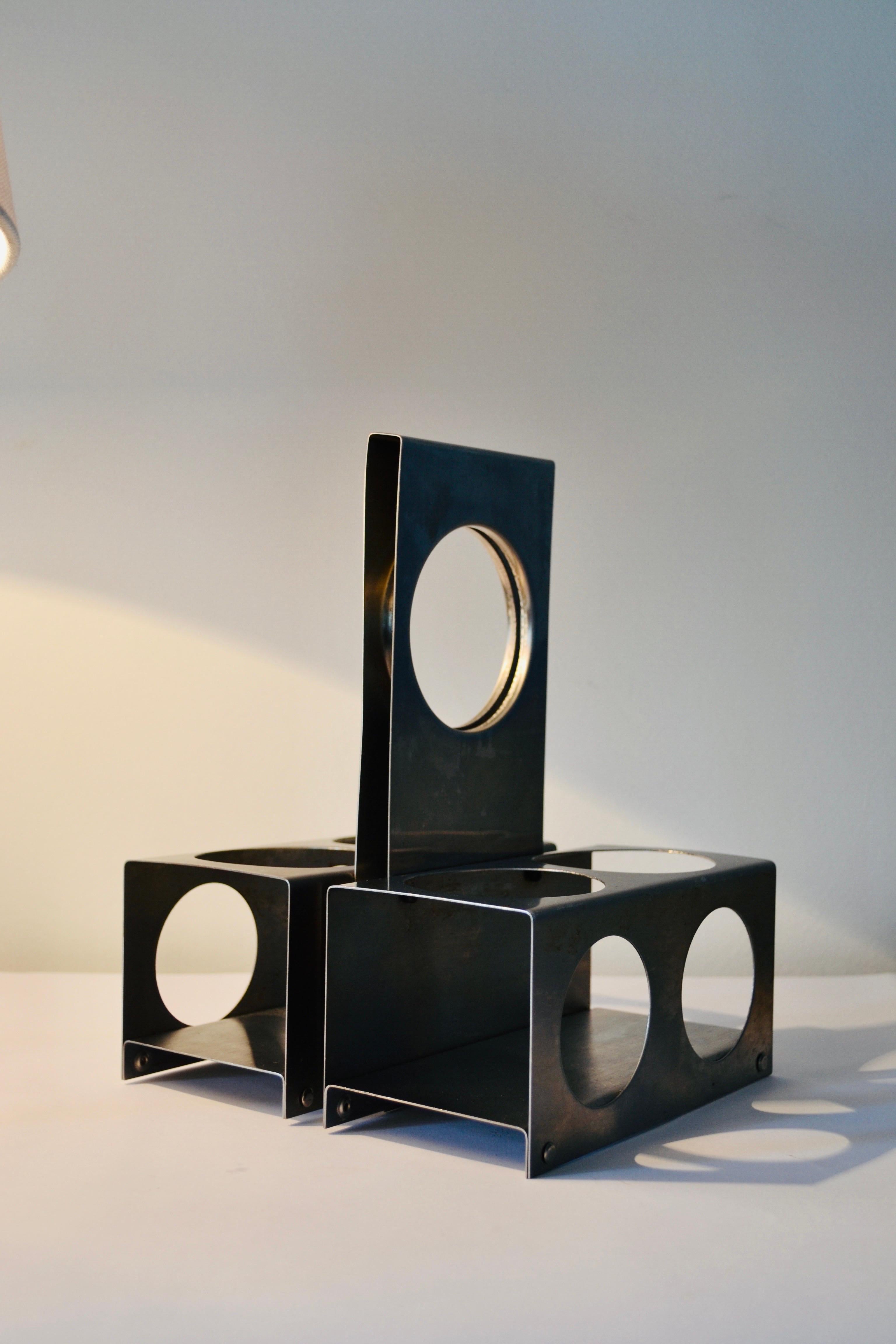 Late 20th Century A brushed steel wine rack  - François Monnet - France - 1970s For Sale