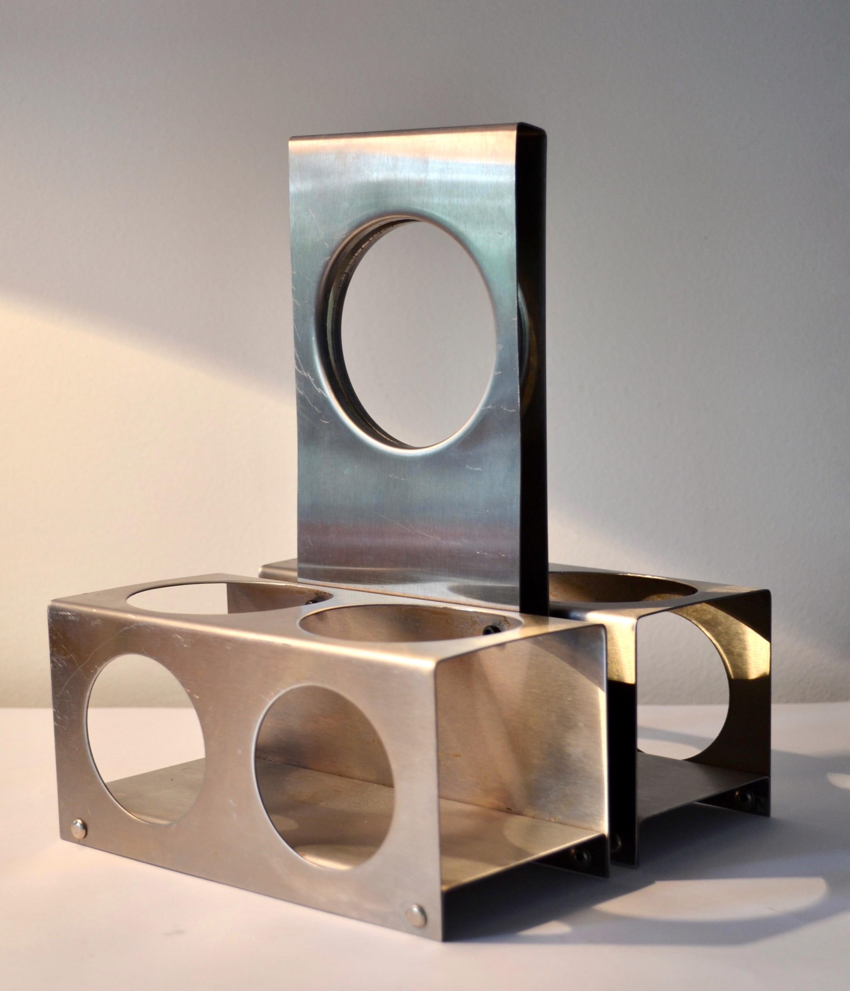 Stainless Steel A brushed steel wine rack  - François Monnet - France - 1970s For Sale