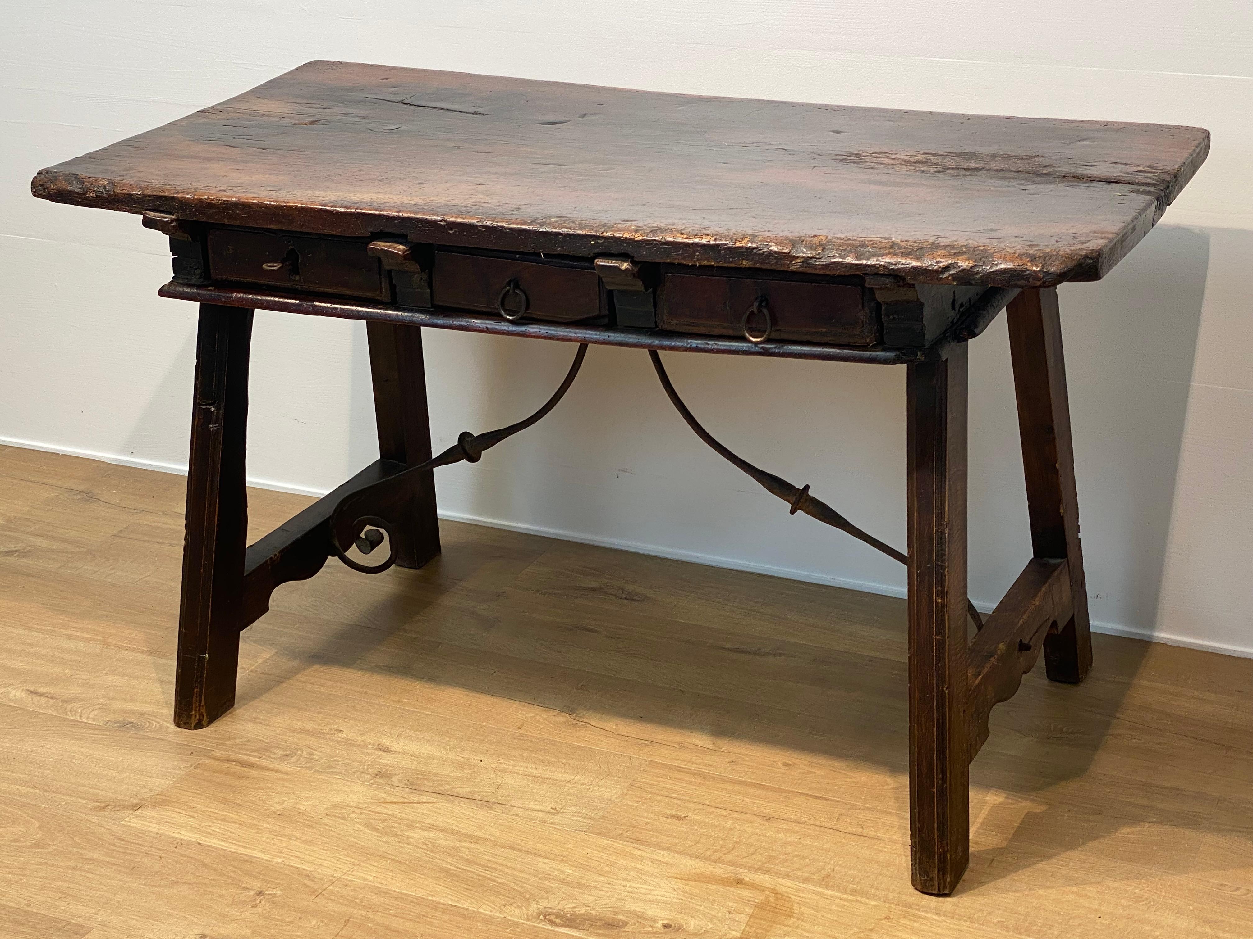 Walnut A Brutalist, antique Spanish Table For Sale