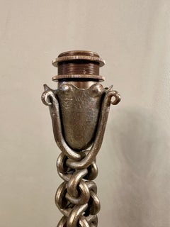 A Brutalist Chain Link Wrought Iron Table Lamp