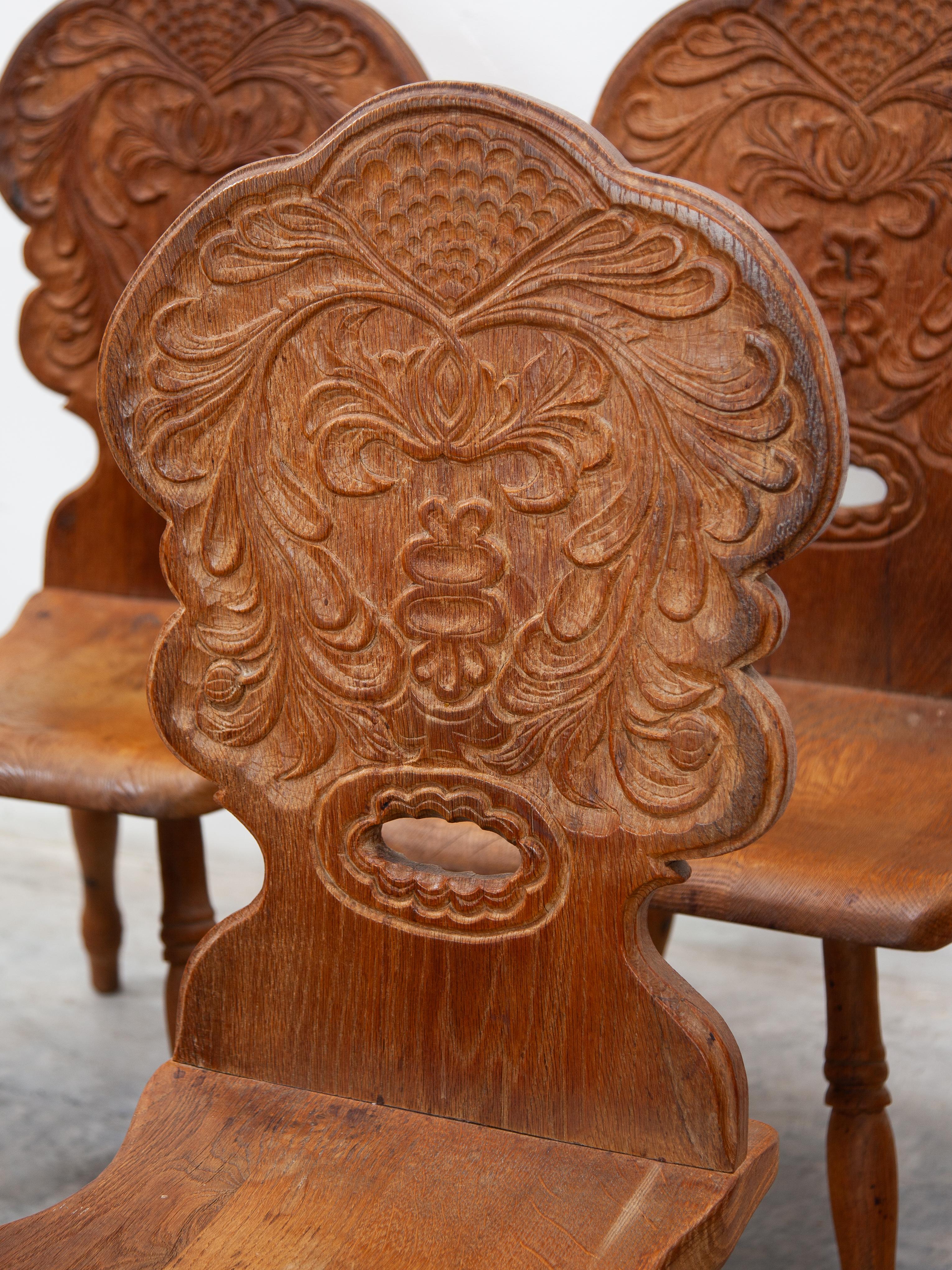 French A Brutalist Folk Art Alpine set of Four Chairs, France, 1930s For Sale