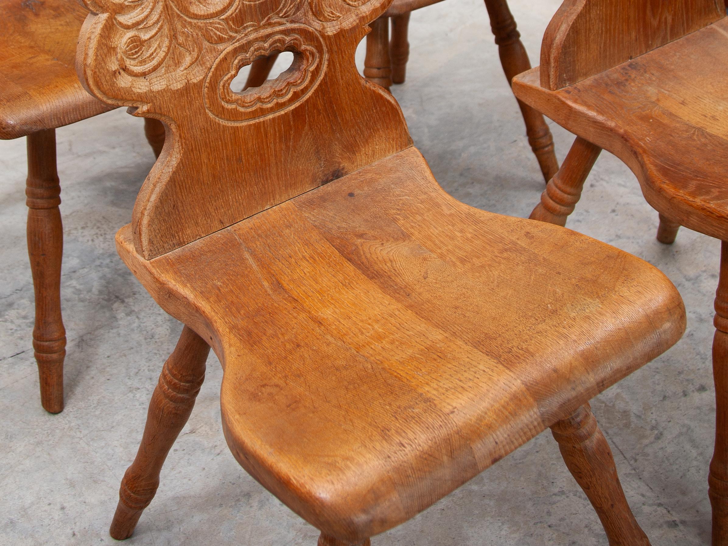 Hand-Crafted A Brutalist Folk Art Alpine set of Four Chairs, France, 1930s For Sale
