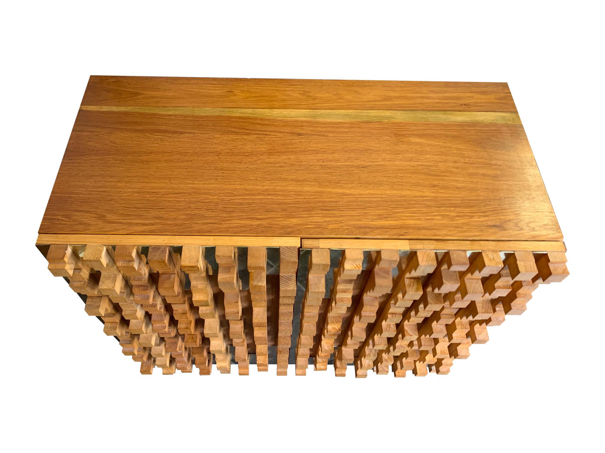 Brutalist Geometric Block Wood Beech Cabinet in the Style of Percival Lafer For Sale 2