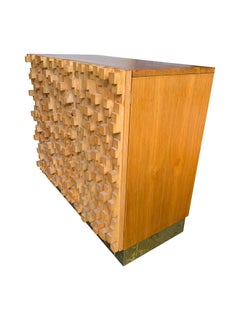 Brutalist Geometric Block Wood Beech Cabinet in the Style of Percival Lafer