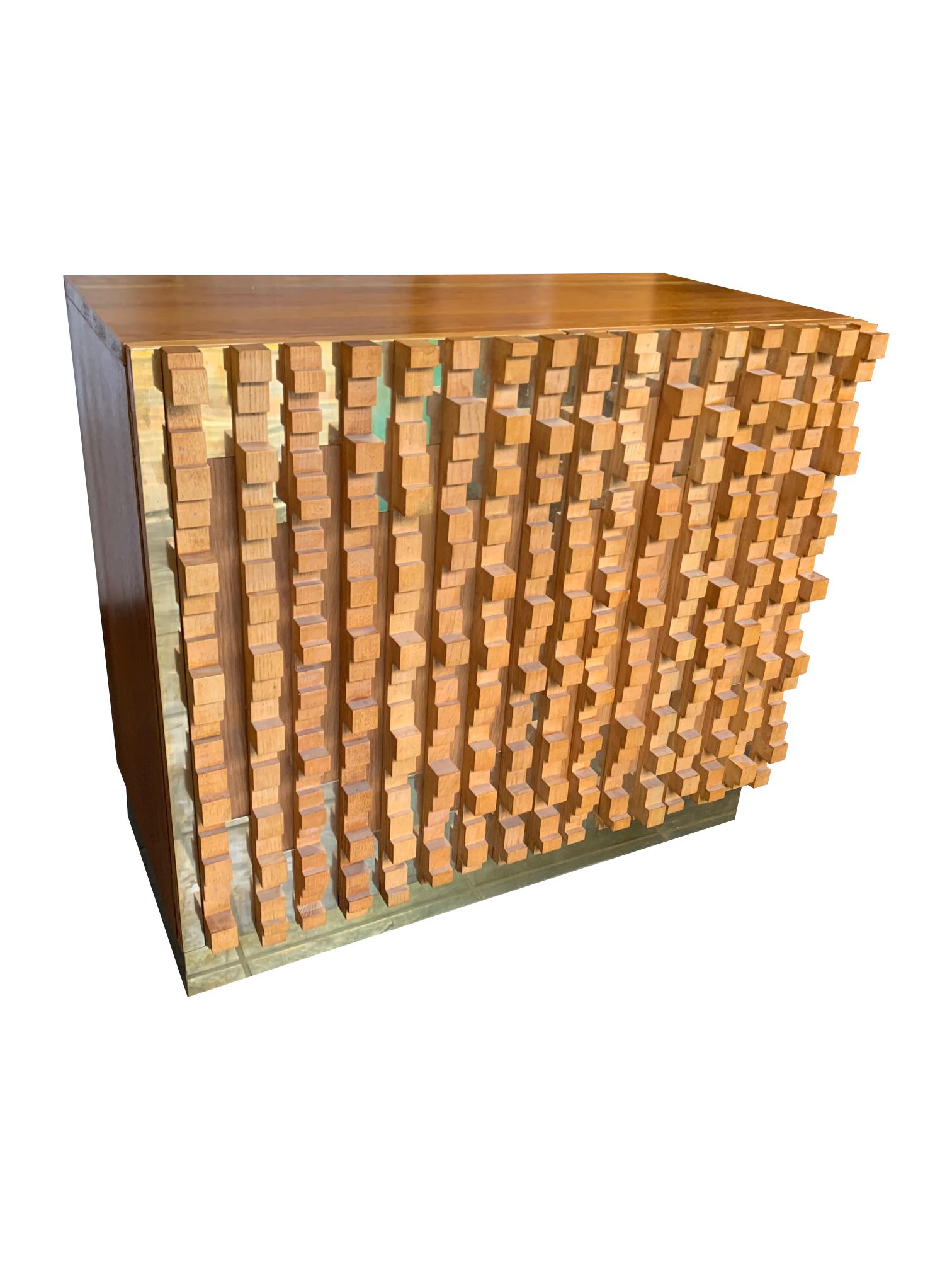 Mid-Century Modern Brutalist Geometric Block Wood Beech Cabinet in the Style of Percival Lafer For Sale