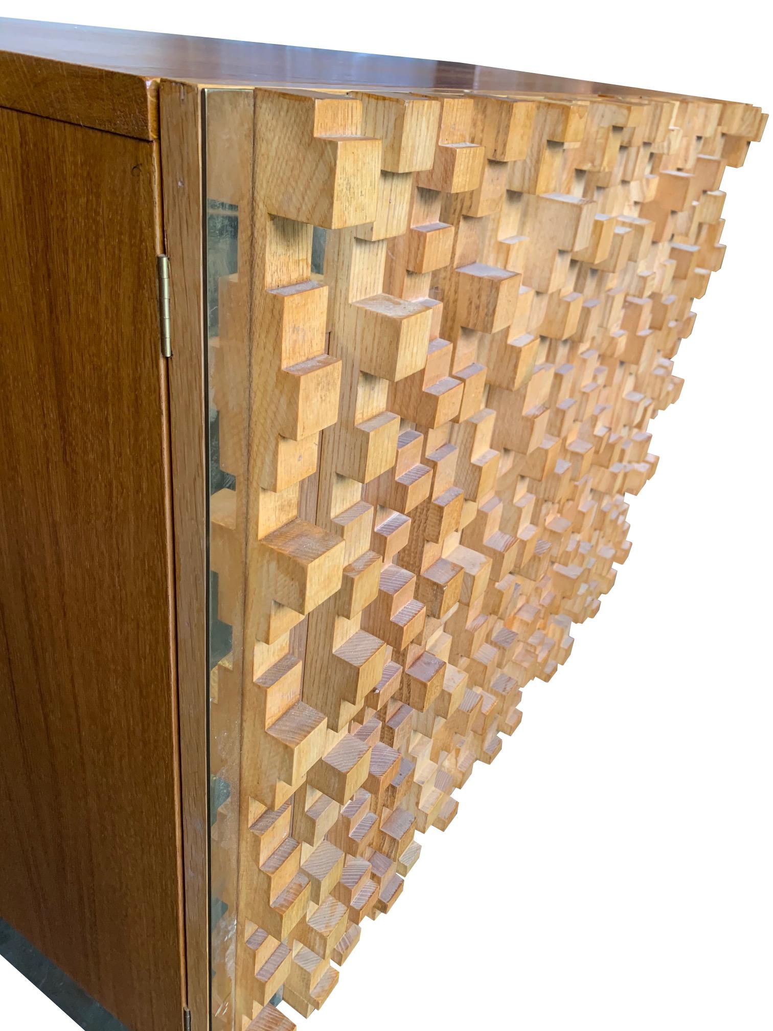 Contemporary Brutalist Geometric Block Wood Beech Cabinet in the Style of Percival Lafer For Sale