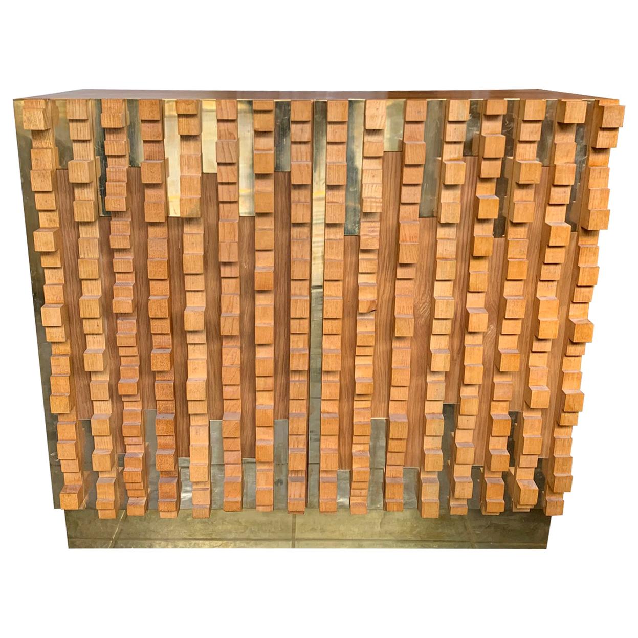 Meuble de rangement géométrique brutaliste en bois de hêtre en bloc dans le style de Percival Lafer