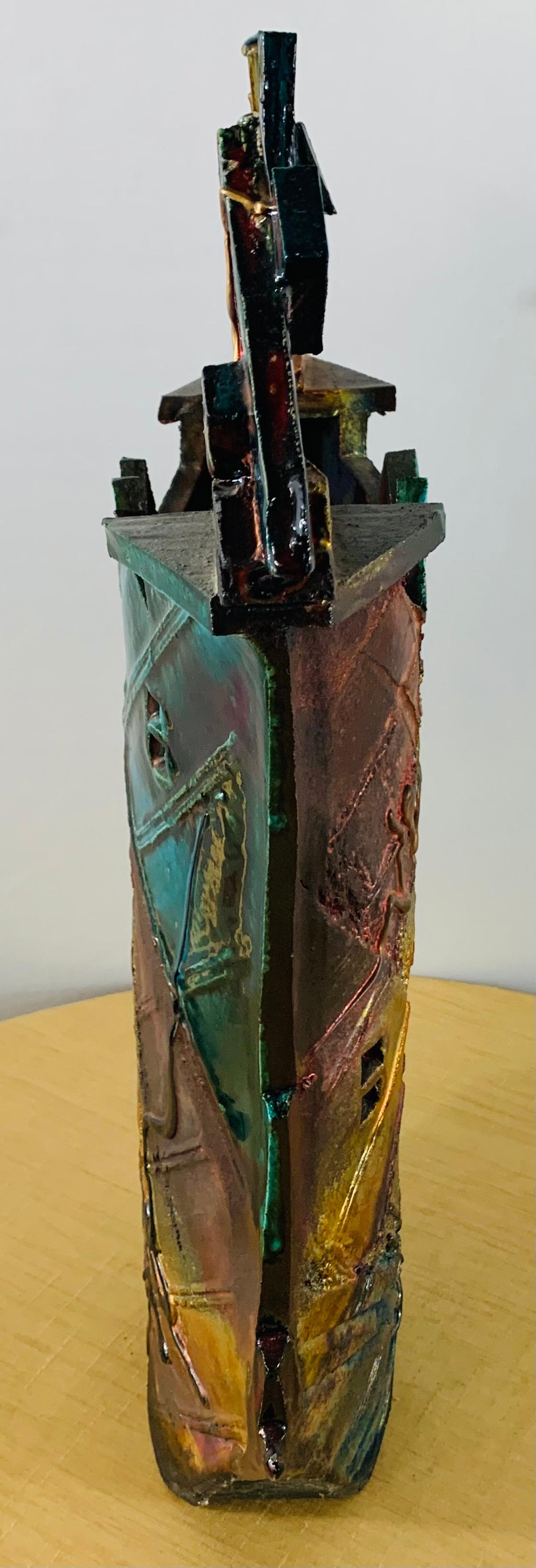 20th Century Brutalist Glazed Pottery Vase or Sculpture